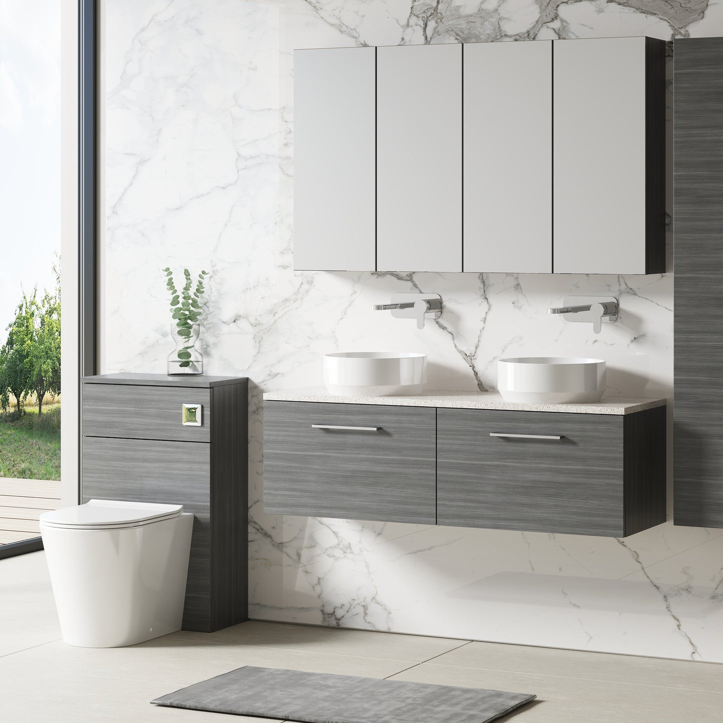 NUIE 1200mm Wall Hung 2-Drawer Vanity & Laminate Worktop