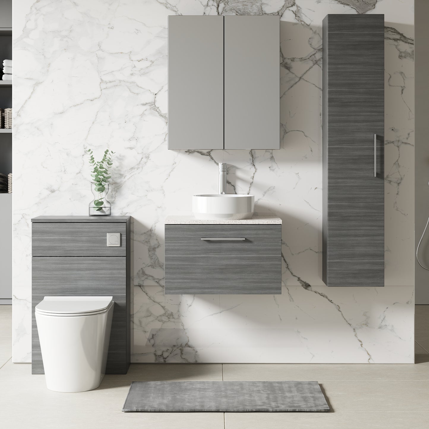 NUIE 600mm Wall Hung 1 Drawer Vanity & Laminate Top