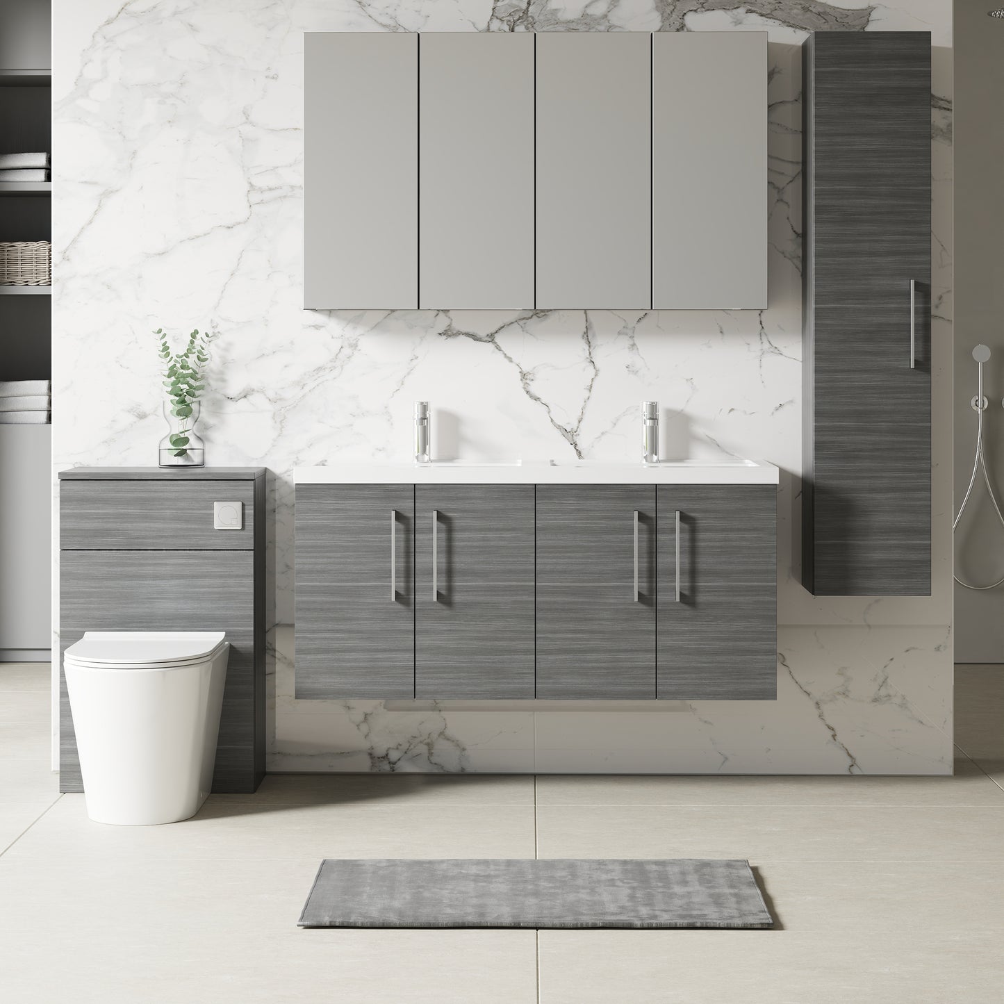 NUIE 1200mm Wall Hung 4 Door Vanity & Double Basin