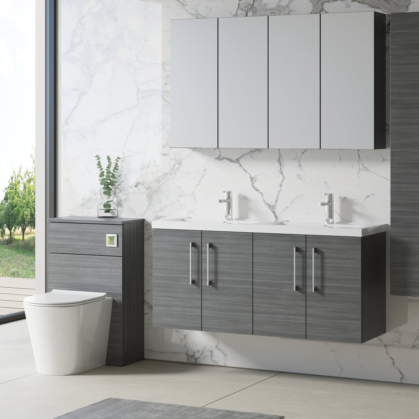 NUIE 1200mm Wall Hung 4 Door Vanity & Double Basin