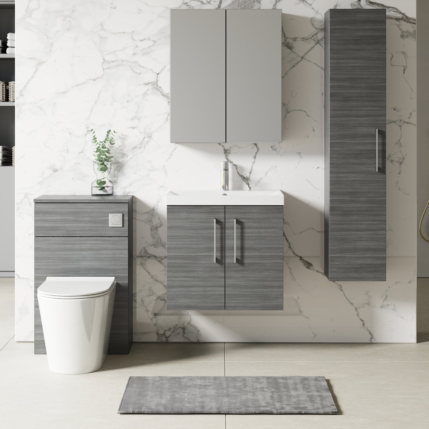 NUIE 600mm Wall Hung 2 Door Vanity & Basin 3