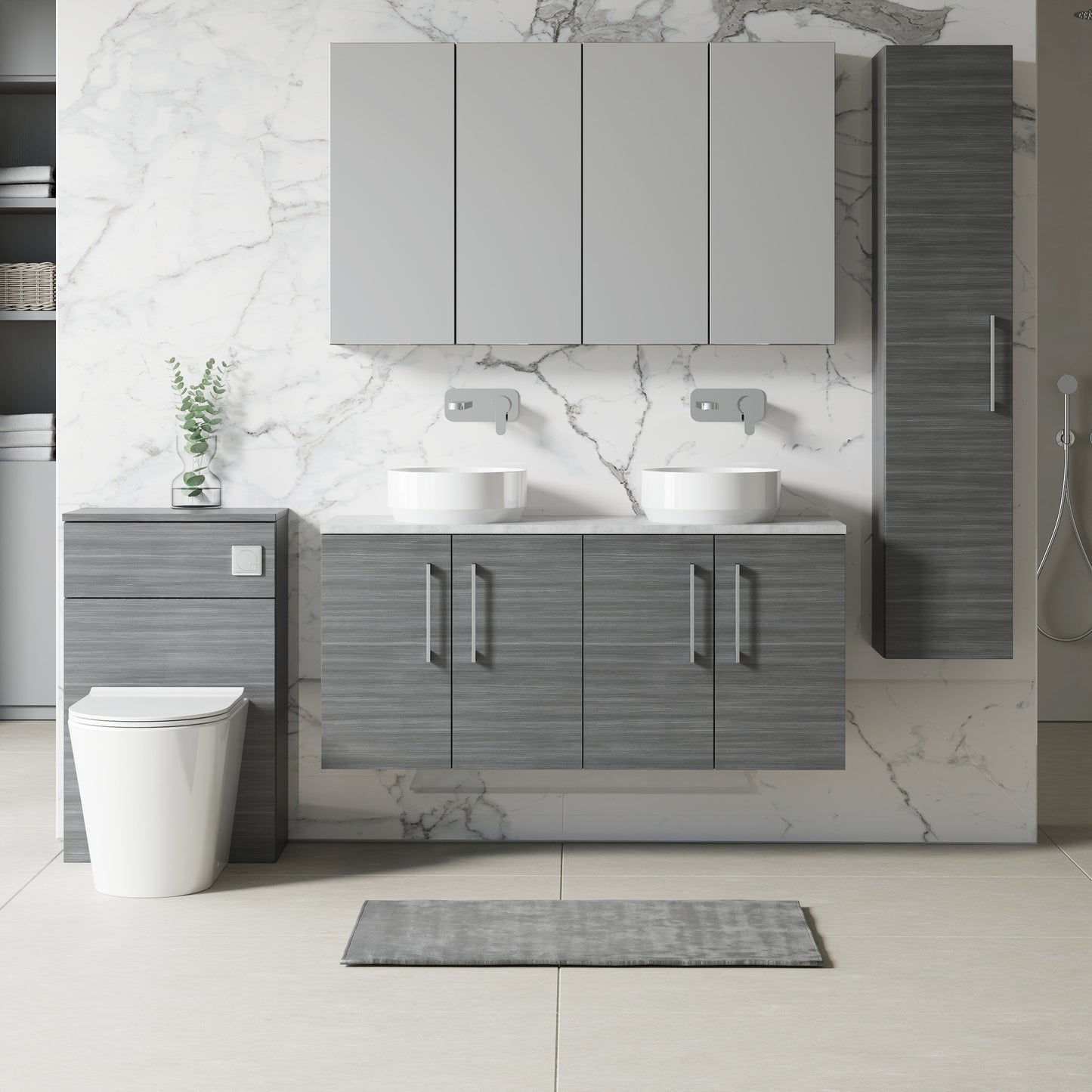 NUIE 1200mm Wall Hung 4-Door Vanity & Laminate Worktop