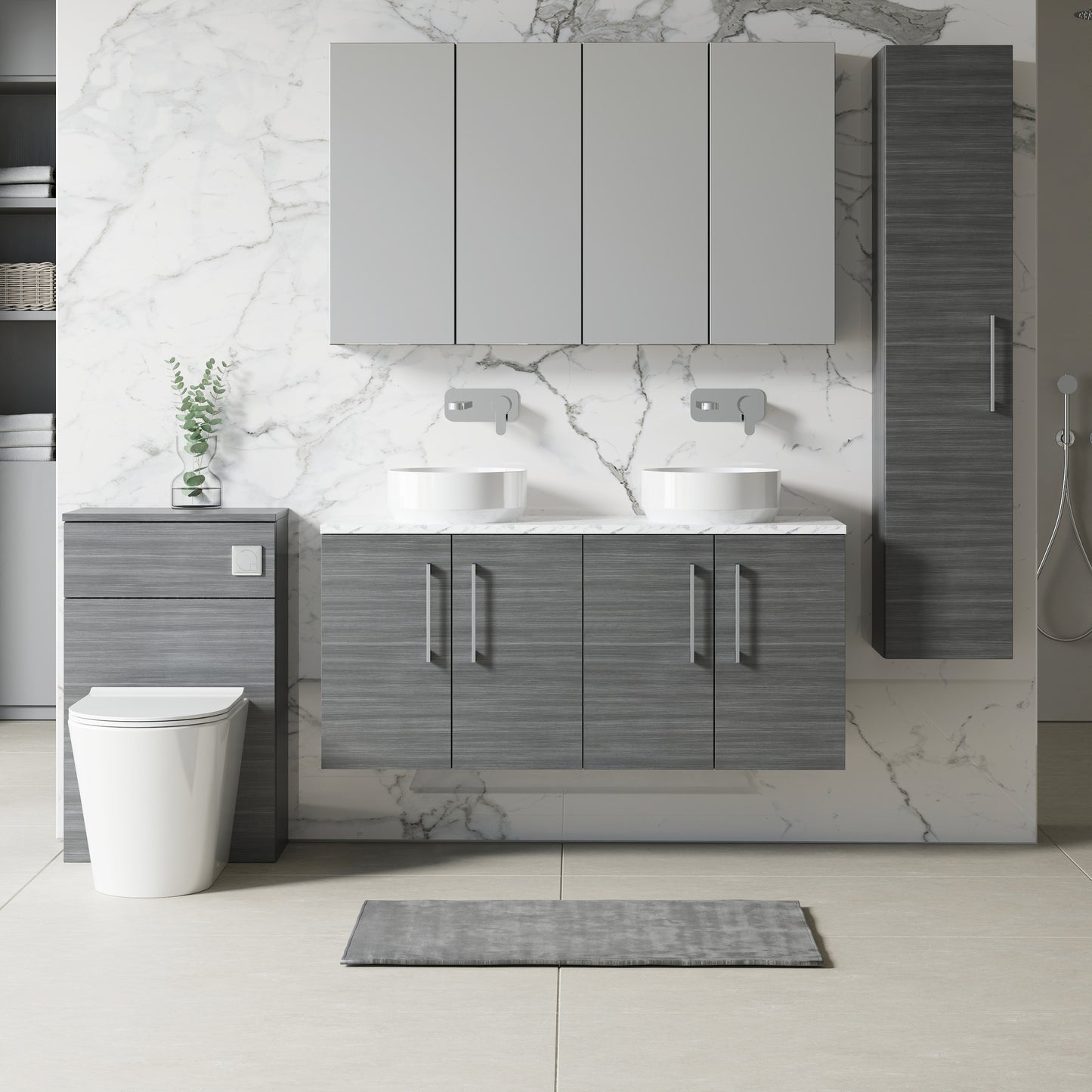 NUIE 1200mm Wall Hung 4-Door Vanity & Laminate Worktop