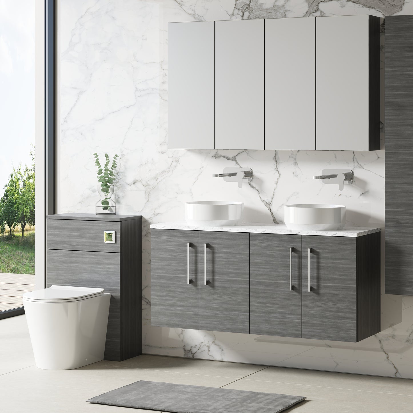 NUIE 1200mm Wall Hung 4-Door Vanity & Laminate Worktop