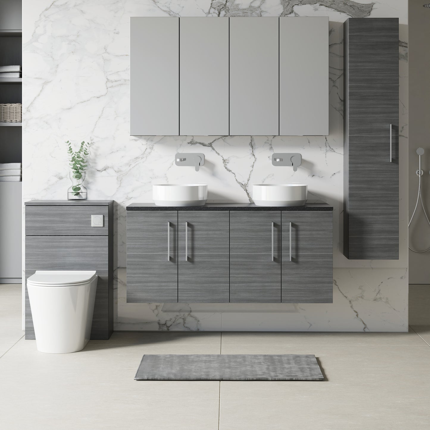 NUIE 1200mm Wall Hung 4-Door Vanity & Laminate Worktop