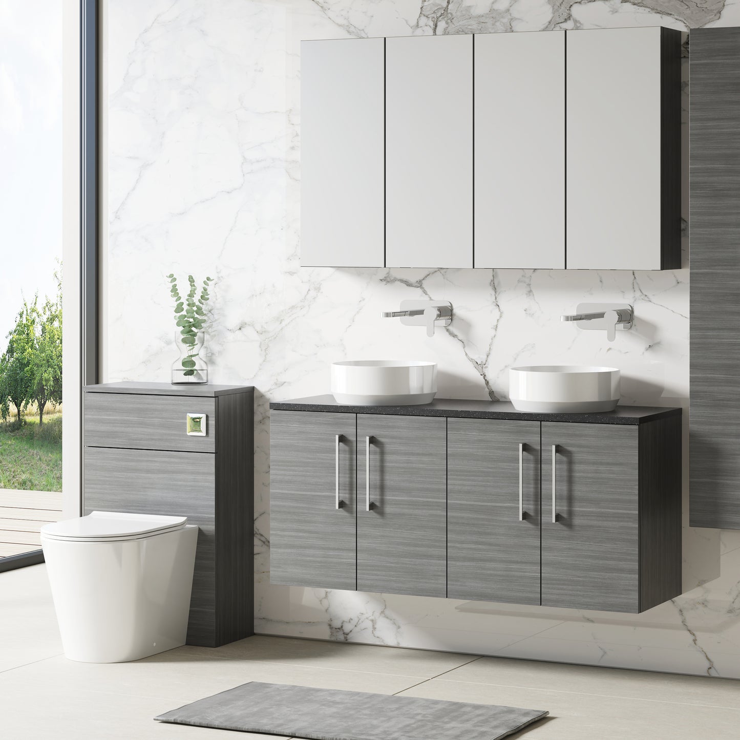 NUIE 1200mm Wall Hung 4-Door Vanity & Laminate Worktop