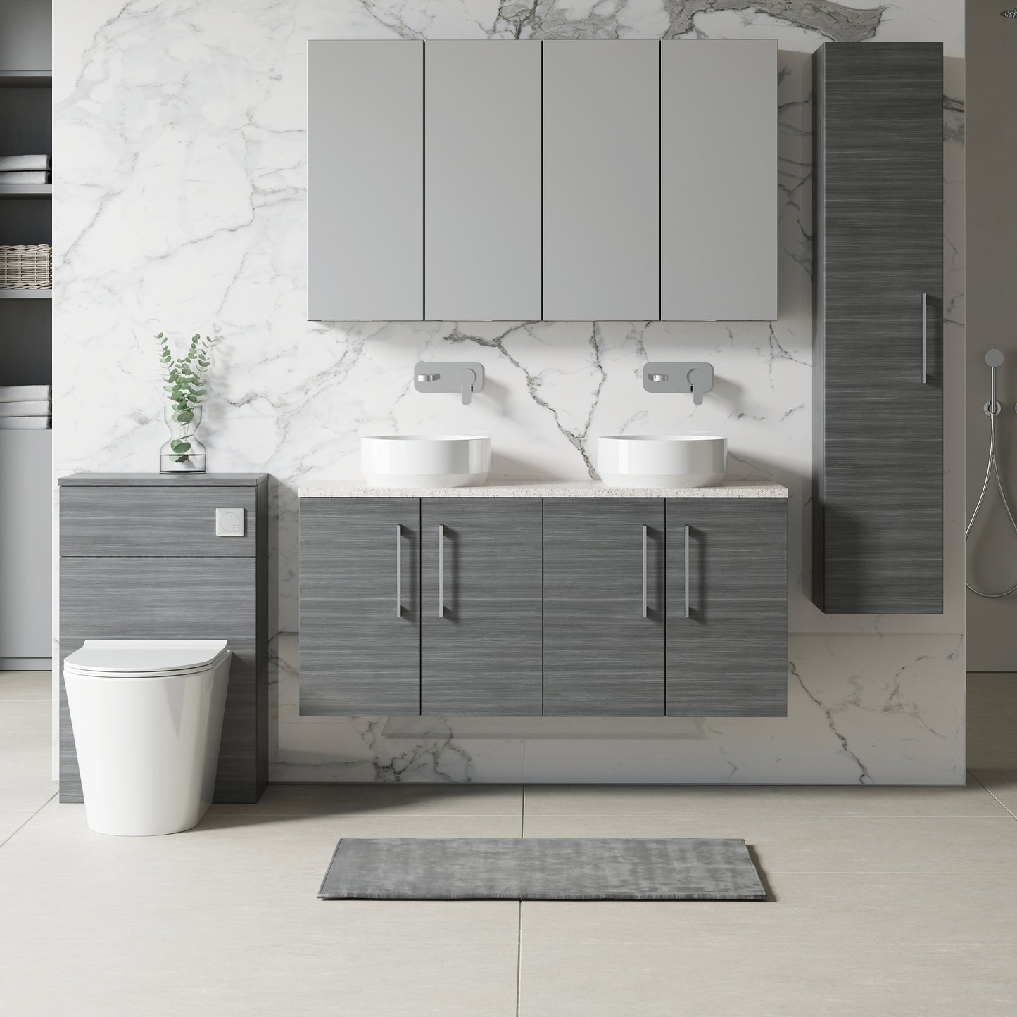 NUIE 1200mm Wall Hung 4-Door Vanity & Laminate Worktop