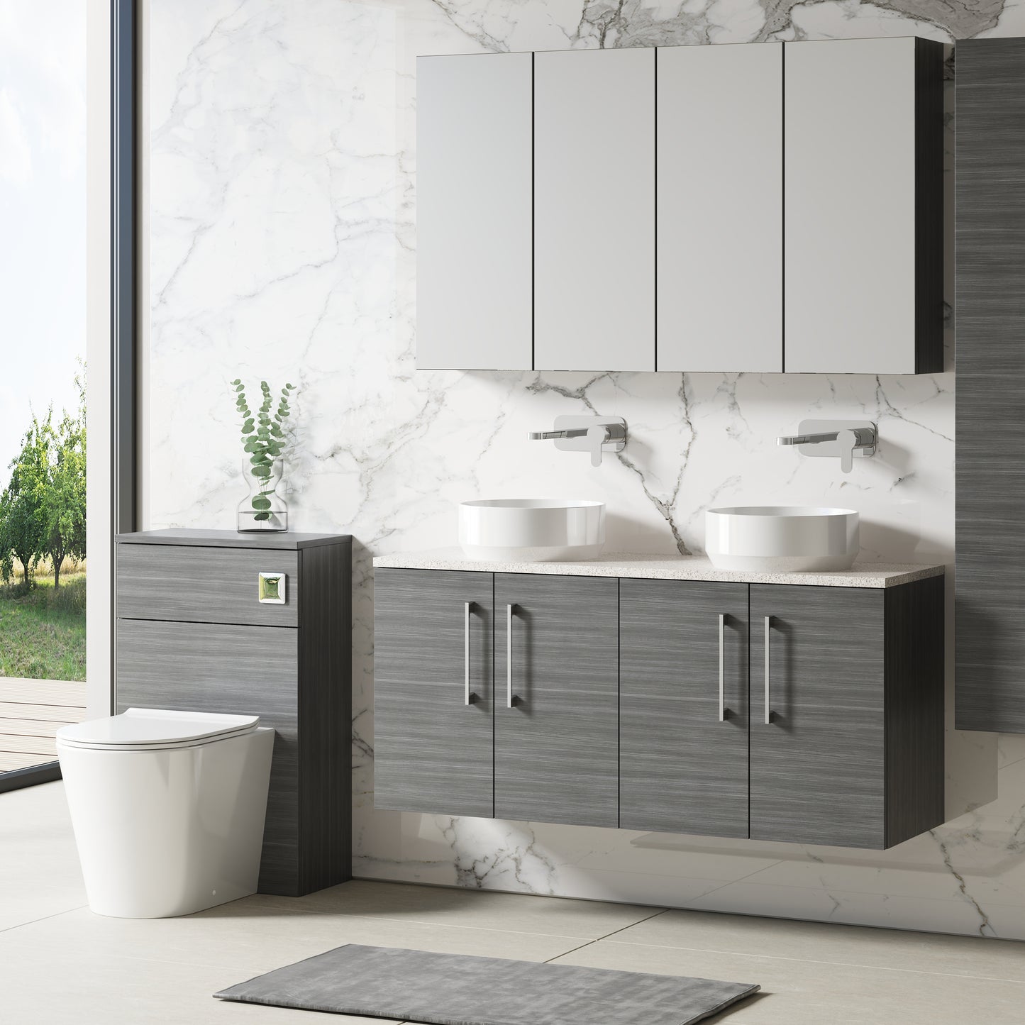 NUIE 1200mm Wall Hung 4-Door Vanity & Laminate Worktop