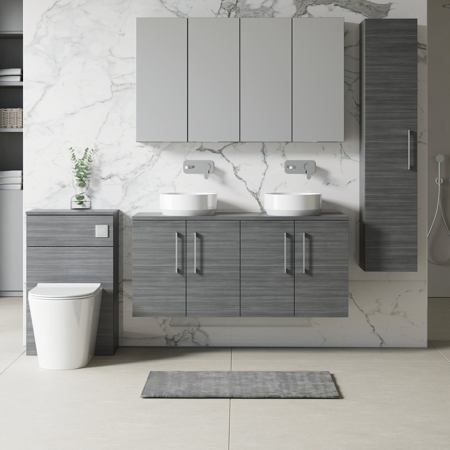 NUIE 1200mm Wall Hung 4 Door Vanity & Worktop