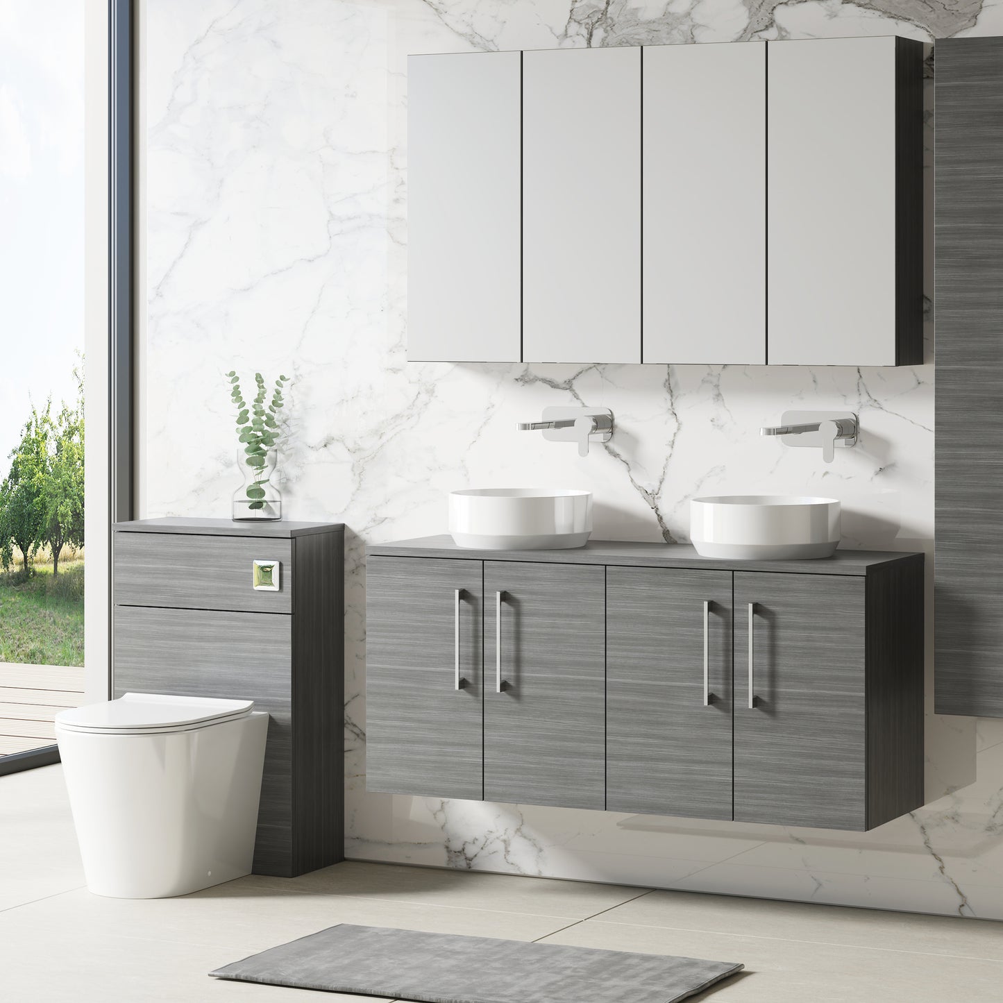 NUIE 1200mm Wall Hung 4 Door Vanity & Worktop