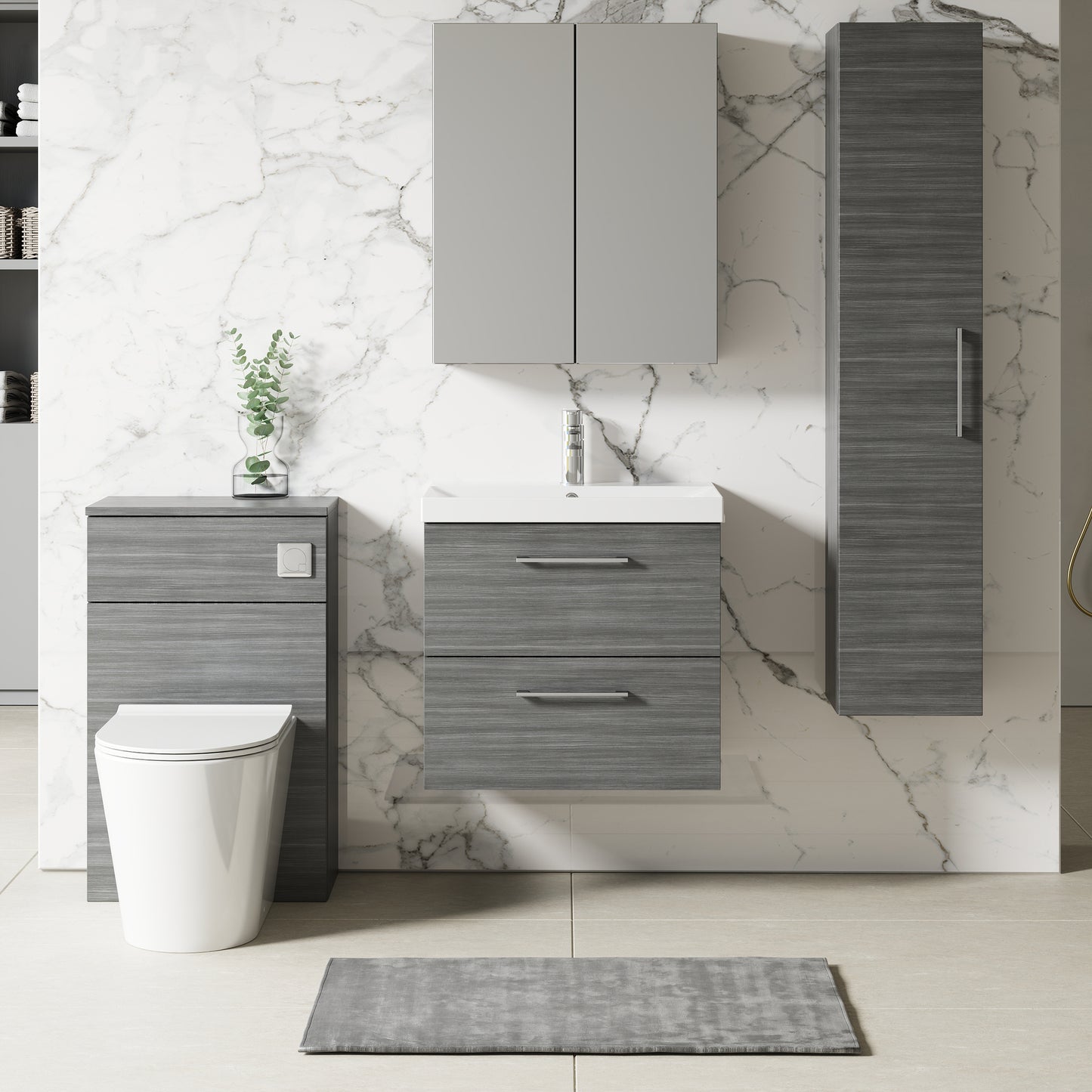 NUIE 600mm Wall Hung 2 Drawer Vanity & Basin 3