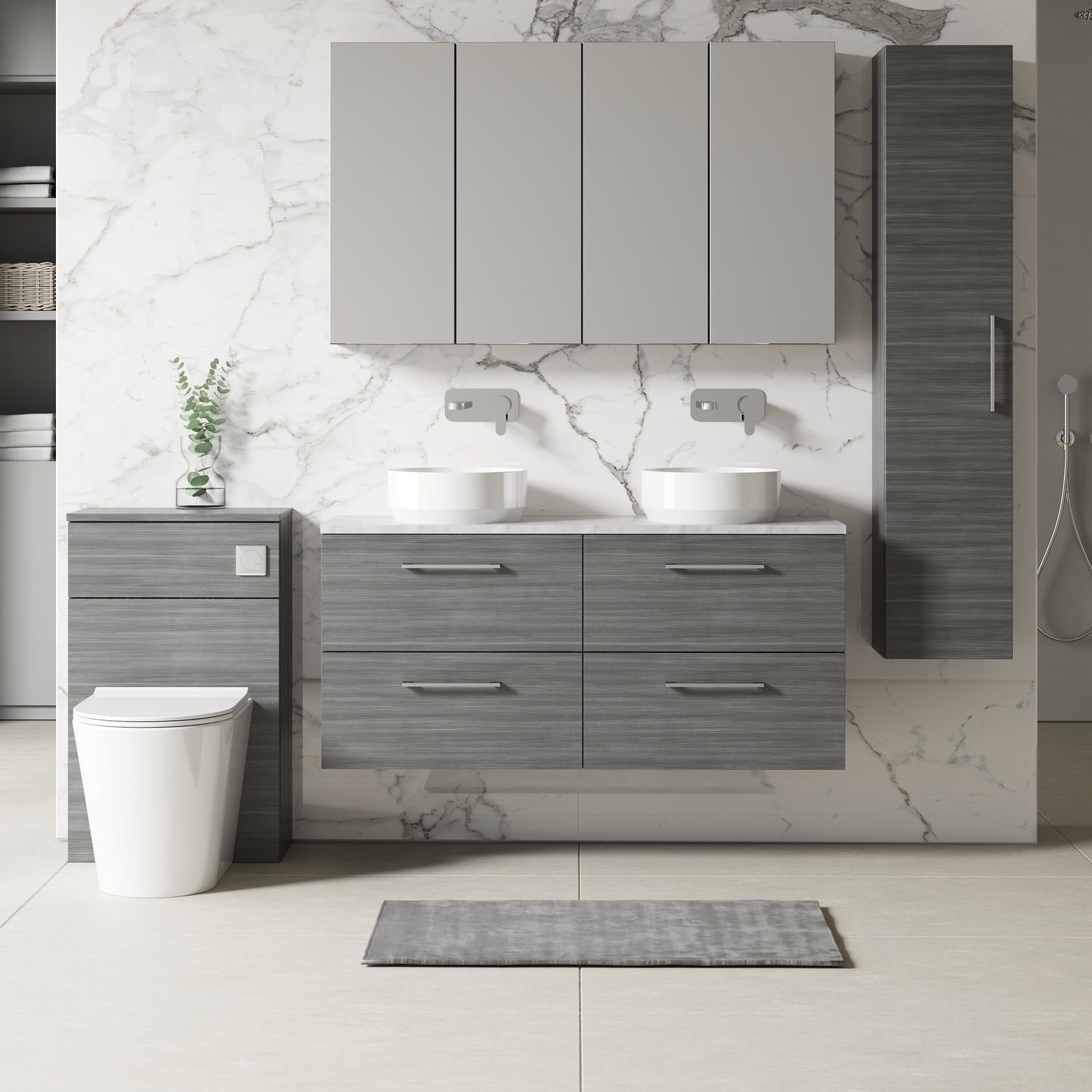 NUIE 1200mm Wall Hung 4-Drawer Vanity & Laminate Worktop