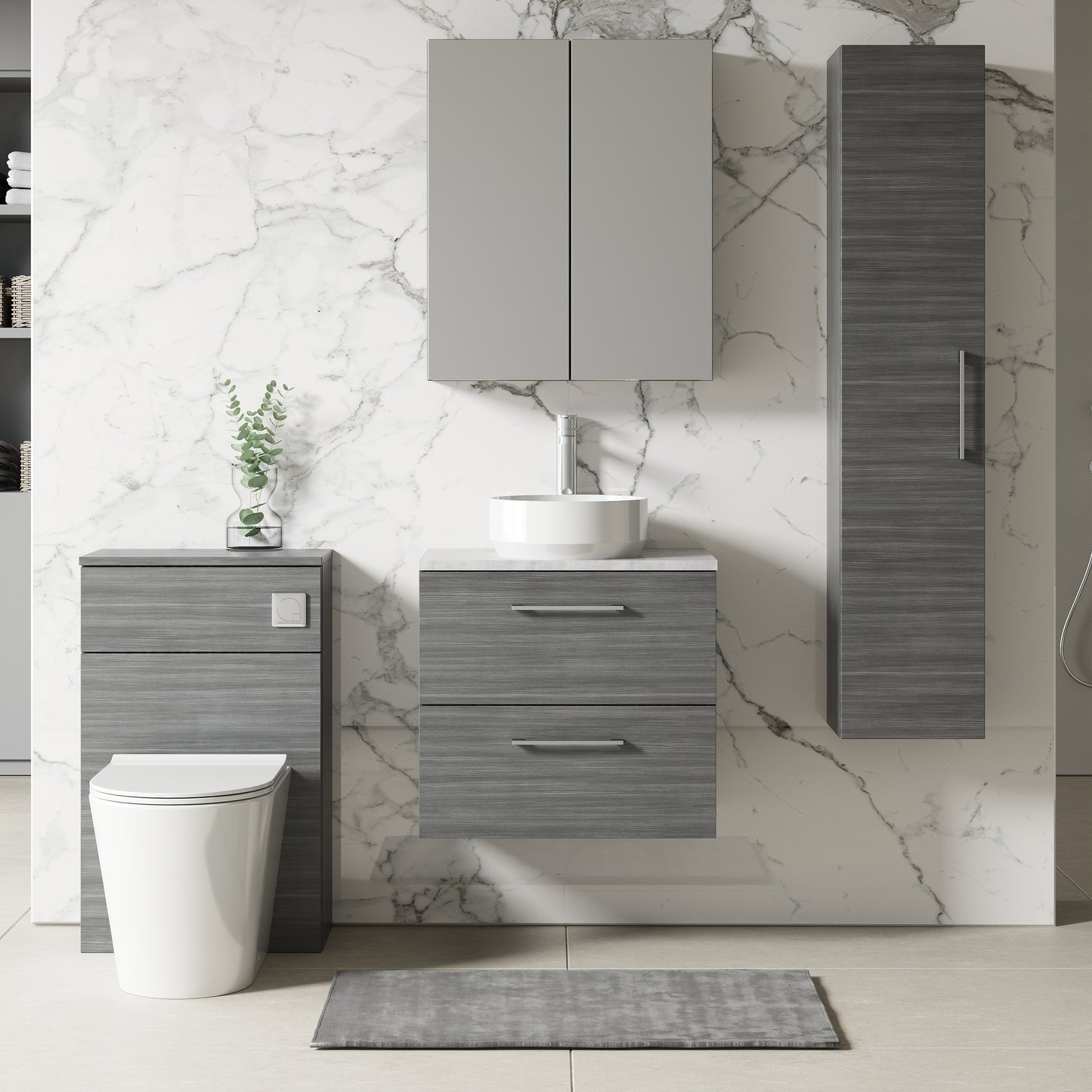 NUIE 600mm Wall Hung 2 Drawer Vanity & Laminate Top