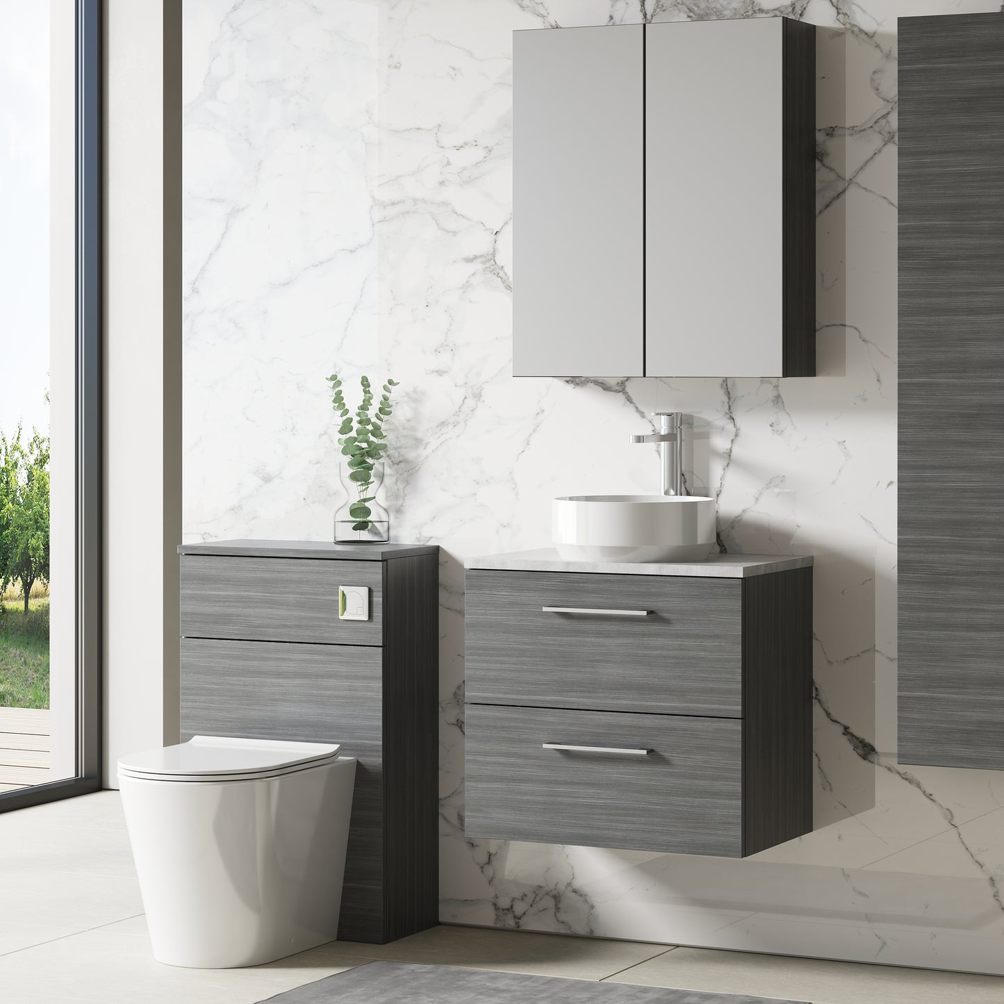 NUIE 600mm Wall Hung 2 Drawer Vanity & Laminate Top