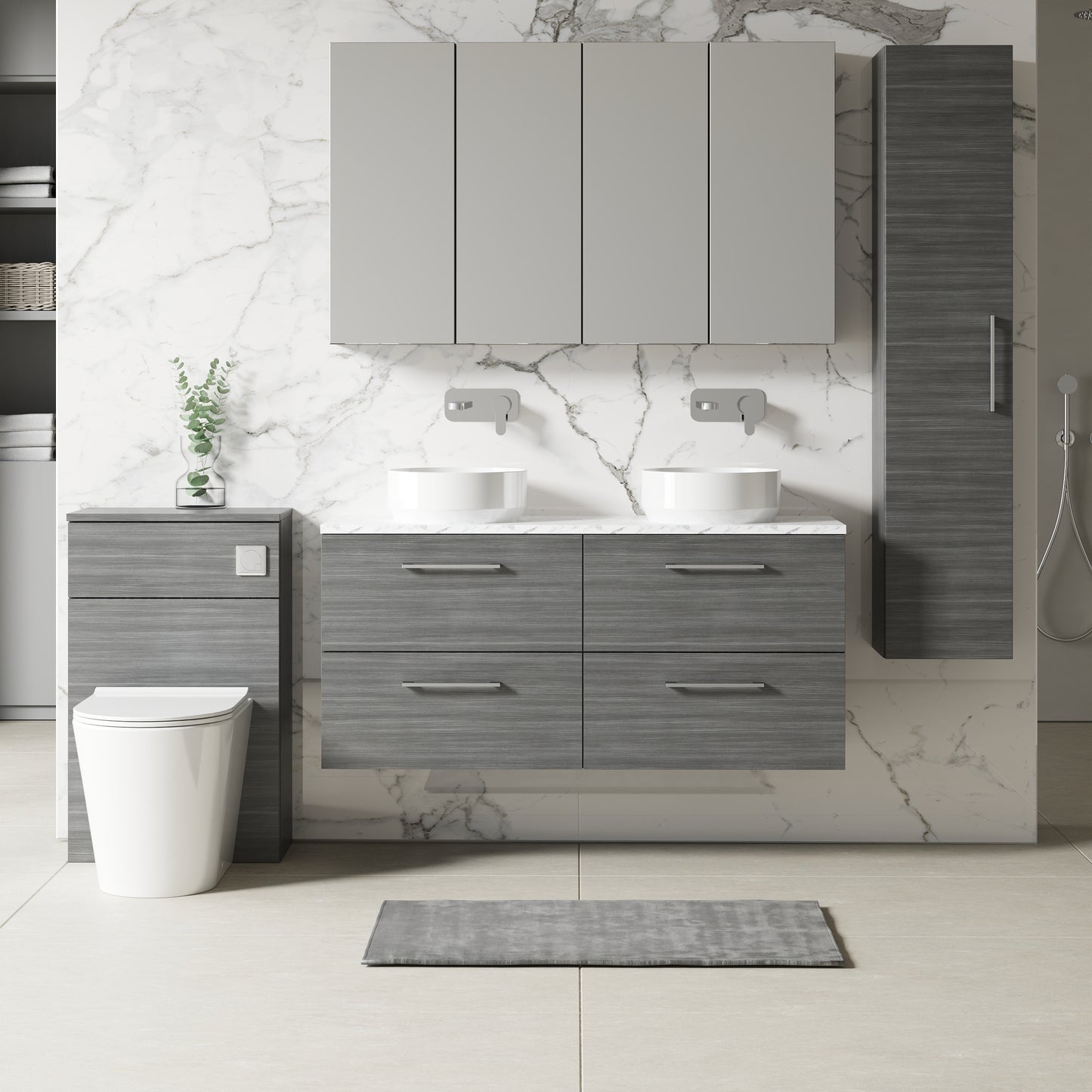 NUIE 1200mm Wall Hung 4-Drawer Vanity & Laminate Worktop