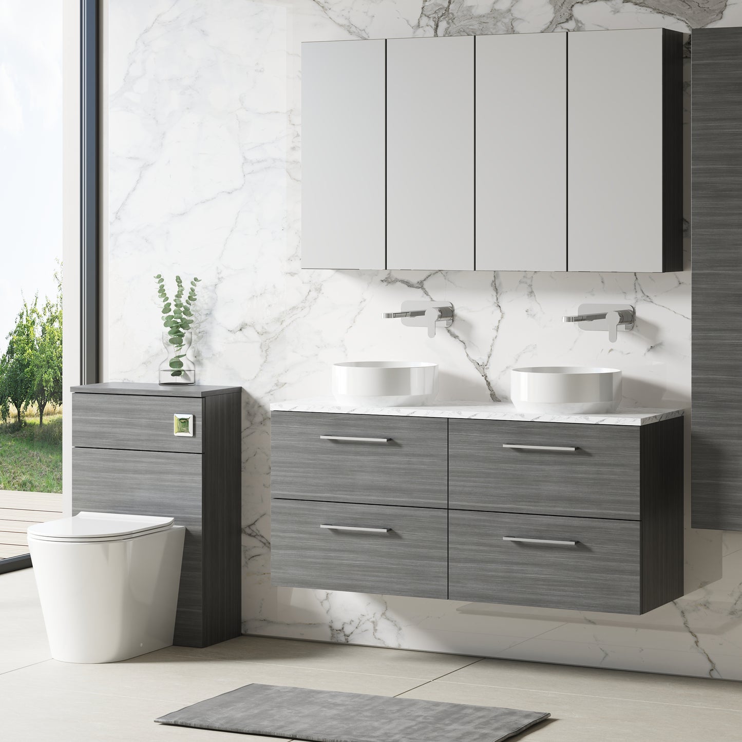 NUIE 1200mm Wall Hung 4-Drawer Vanity & Laminate Worktop