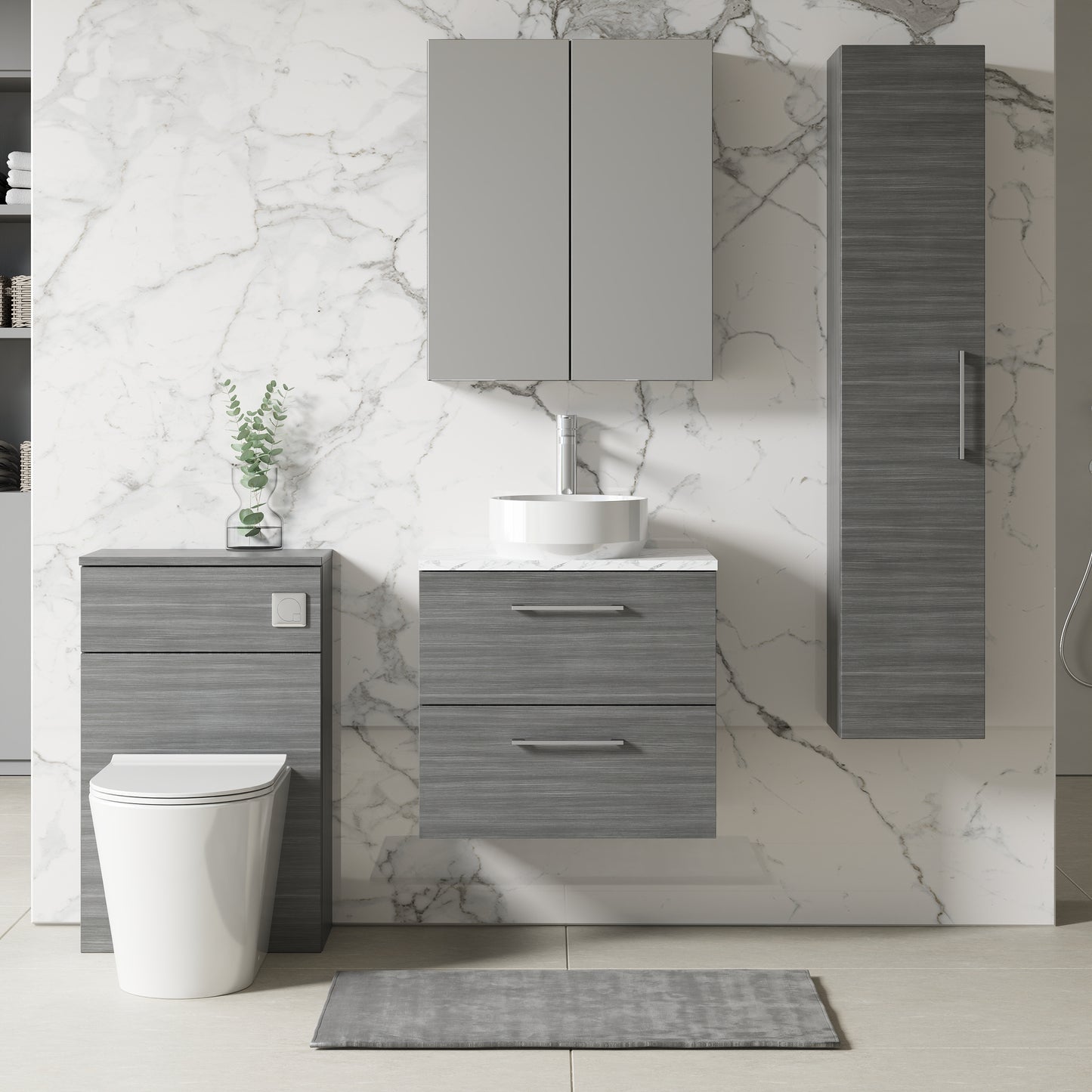 NUIE 600mm Wall Hung 2-Drawer Vanity & Laminate Worktop