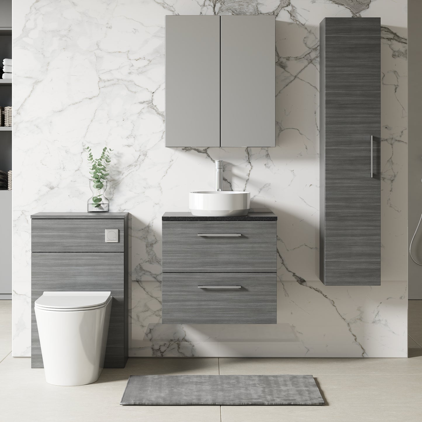 NUIE 600mm Wall Hung 2 Drawer Vanity & Laminate Top