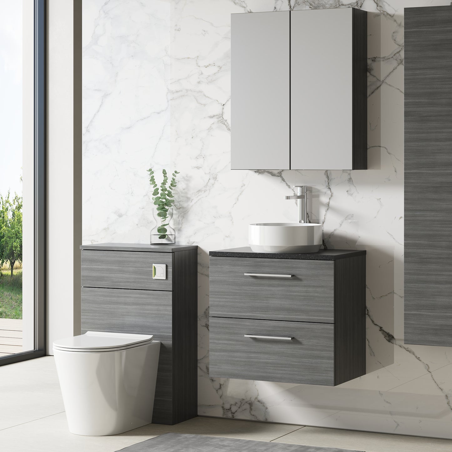 NUIE 600mm Wall Hung 2 Drawer Vanity & Laminate Top