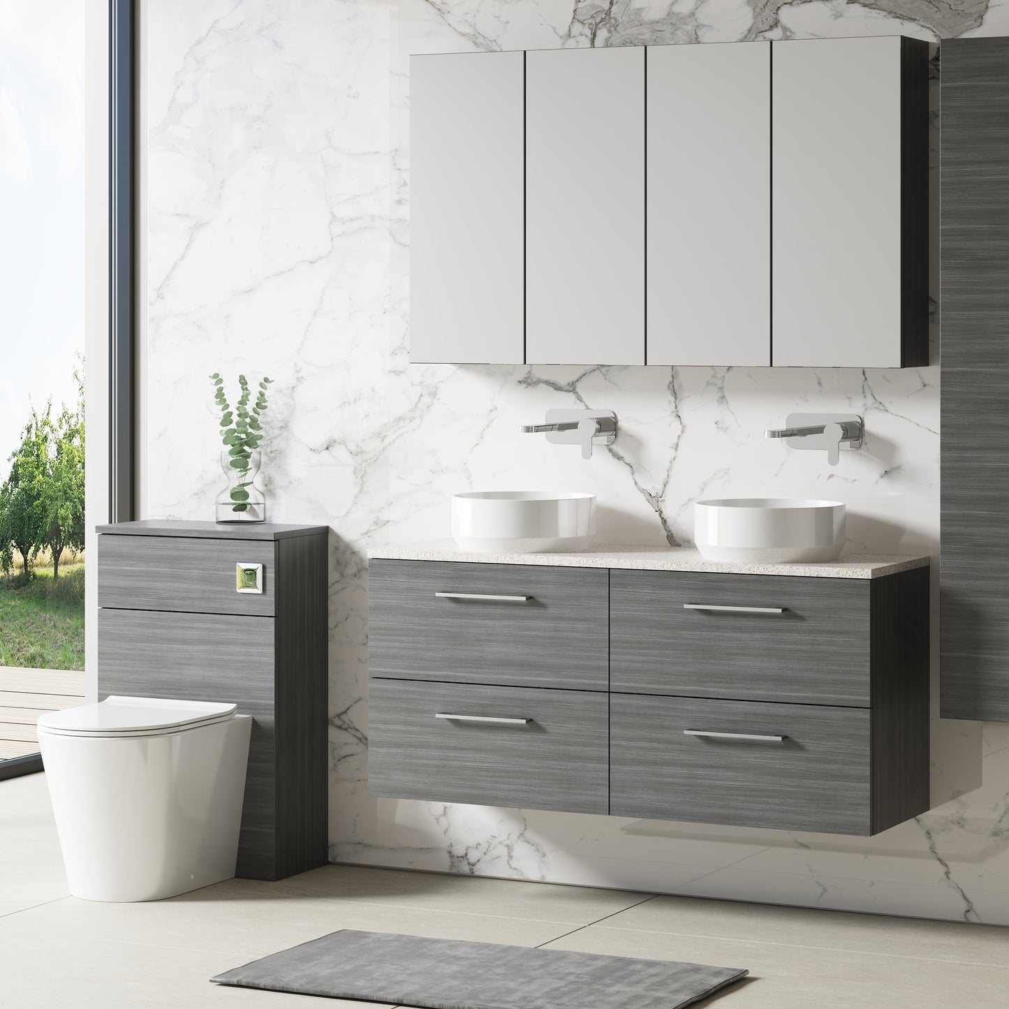 NUIE 1200mm Wall Hung 4-Drawer Vanity & Laminate Worktop