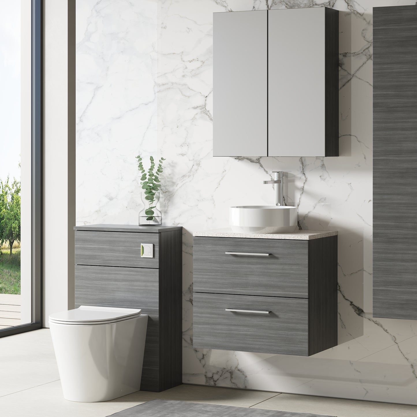 NUIE 600mm Wall Hung 2 Drawer Vanity & Laminate Top