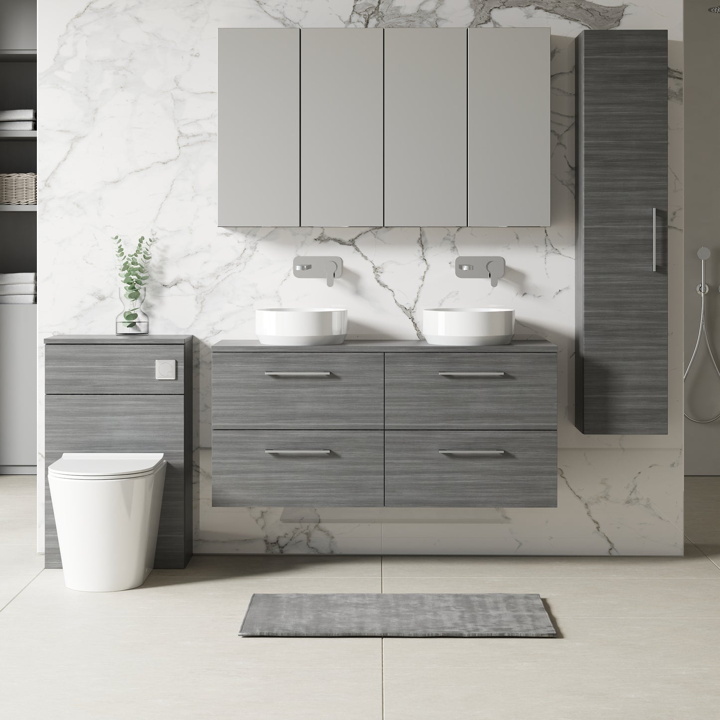 NUIE 1200mm Wall Hung 4 Drawer Vanity & Worktop