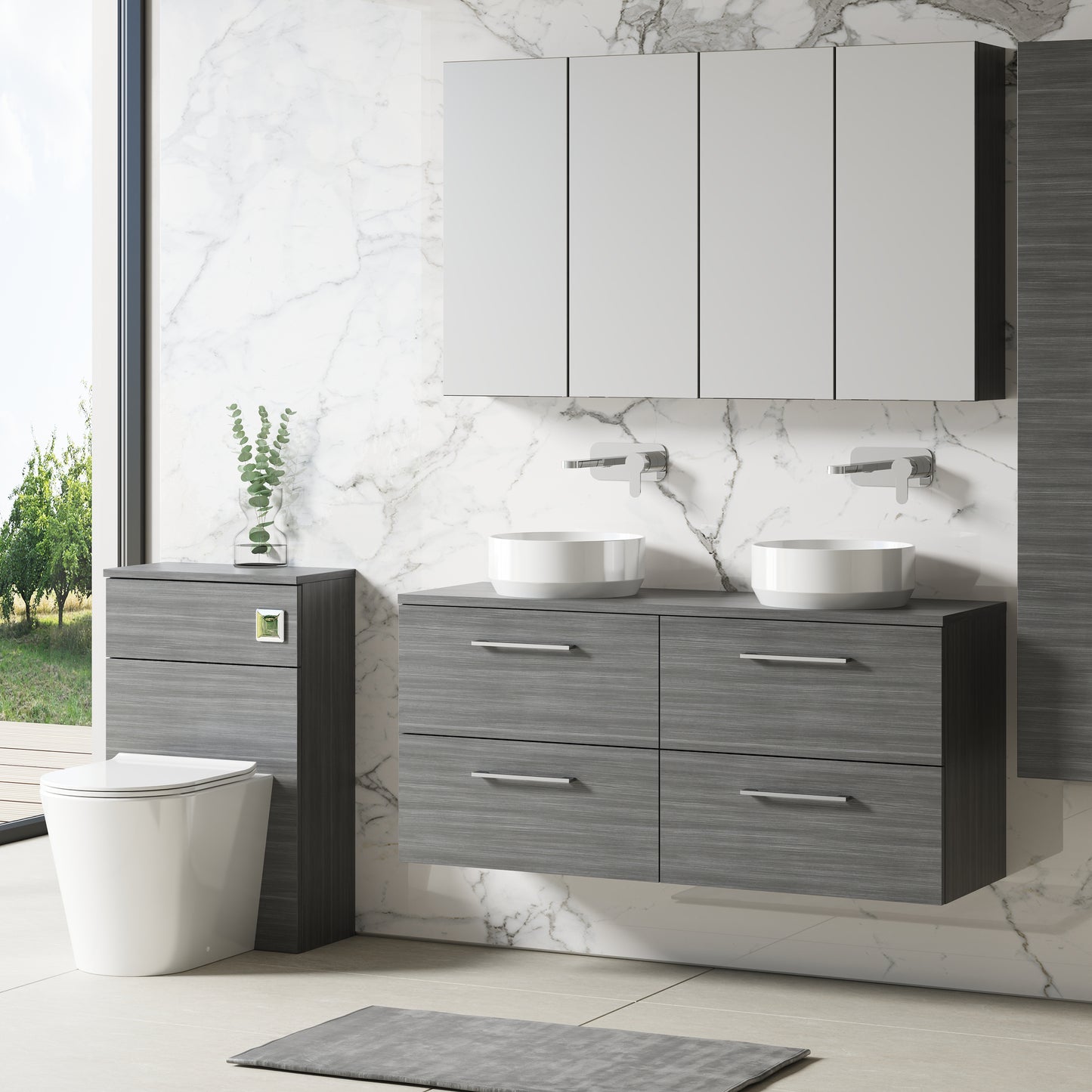 NUIE 1200mm Wall Hung 4 Drawer Vanity & Worktop