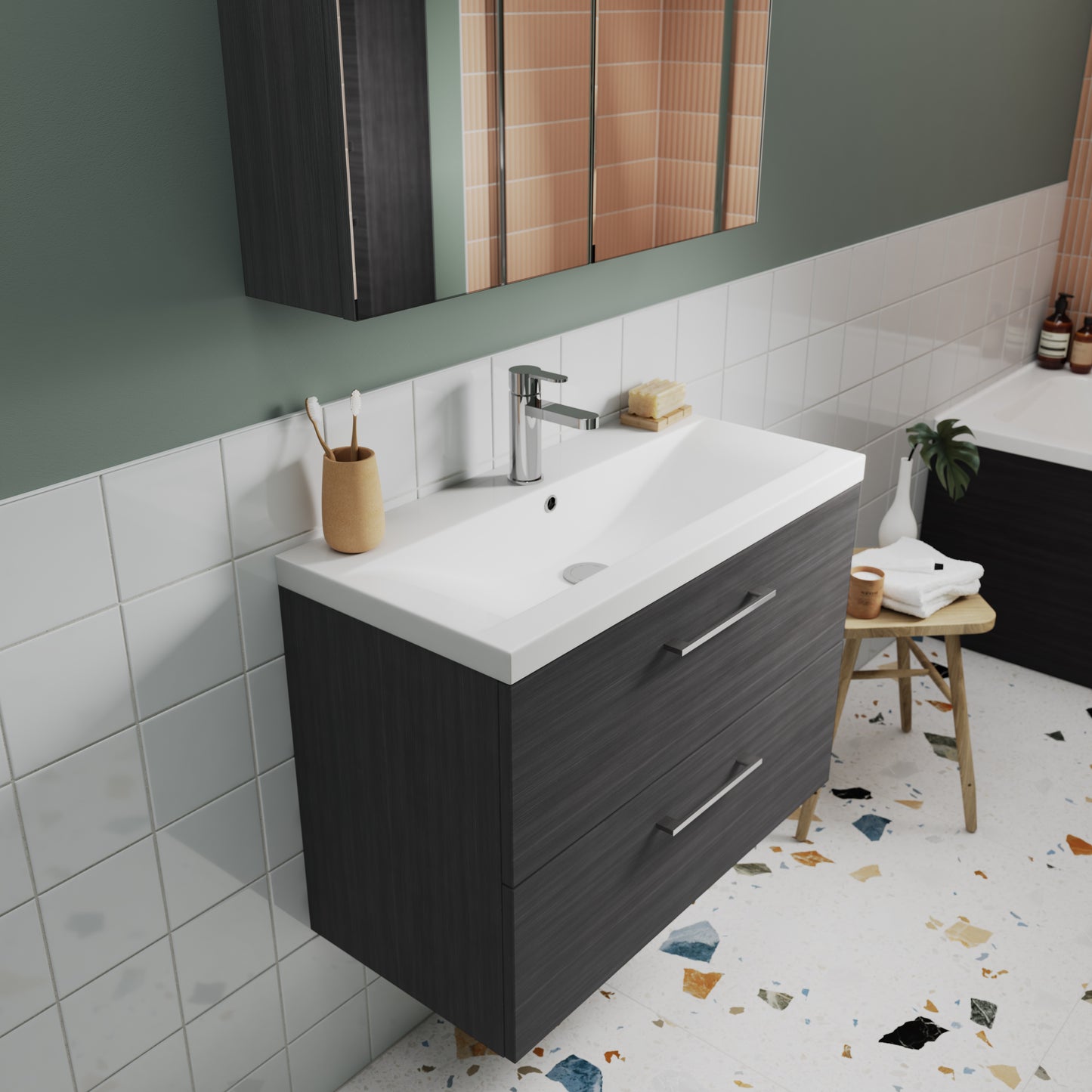 NUIE 800mm Wall Hung 2 Drawer Vanity & Basin 1