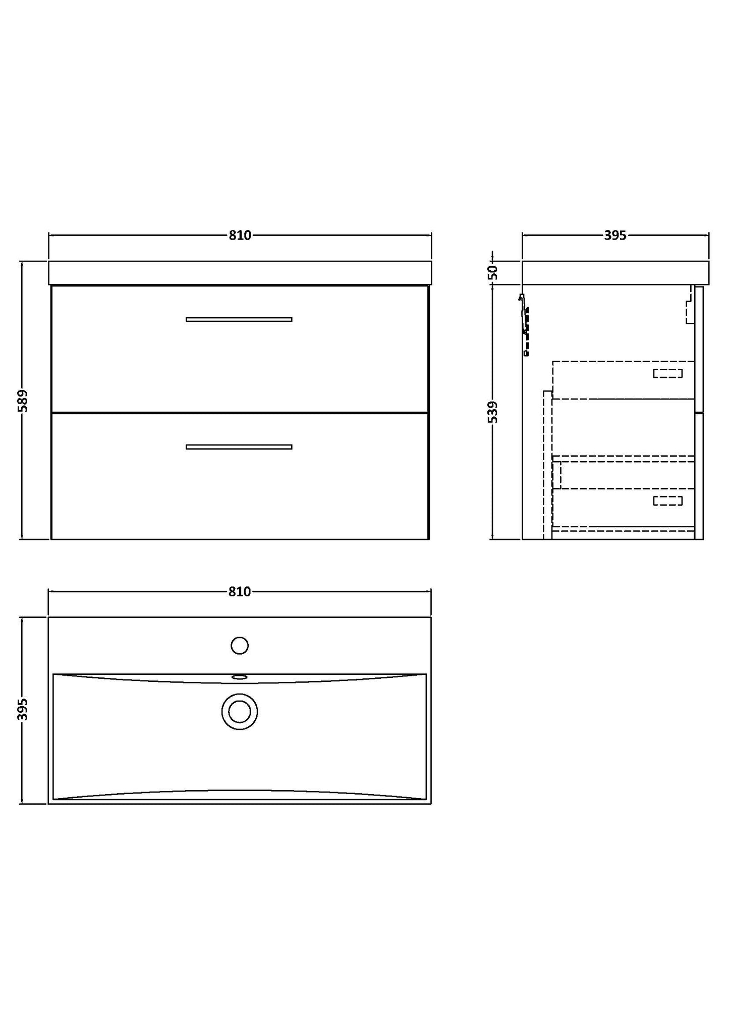 NUIE 800mm Wall Hung 2 Drawer Vanity & Basin 3