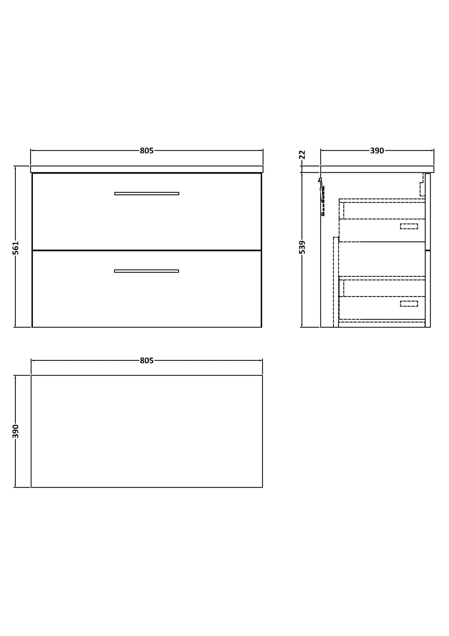 NUIE 800mm Wall Hung 2-Drawer Vanity & Laminate Worktop