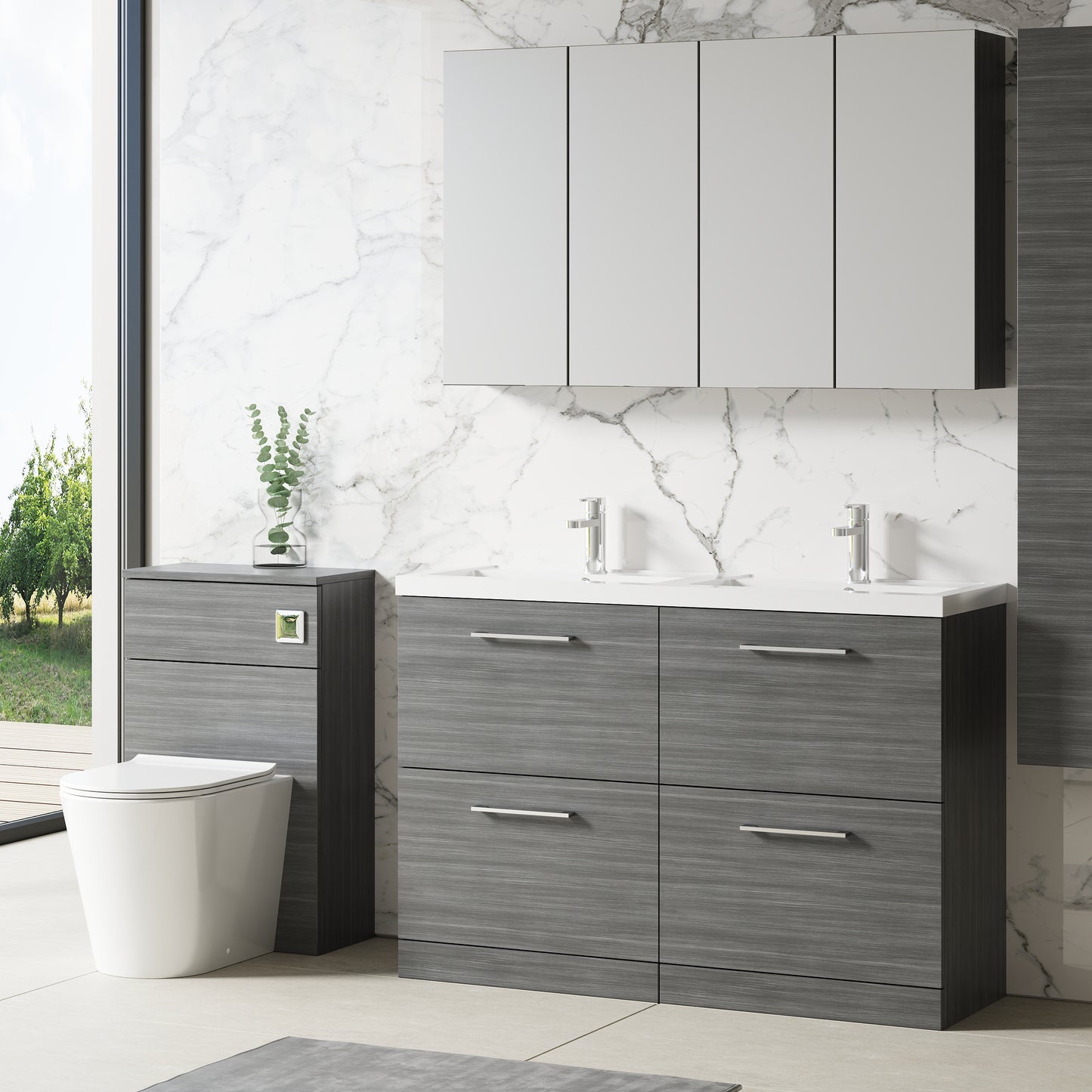 NUIE 1200mm Floor Standing 4 Drawer Vanity & Double Basin