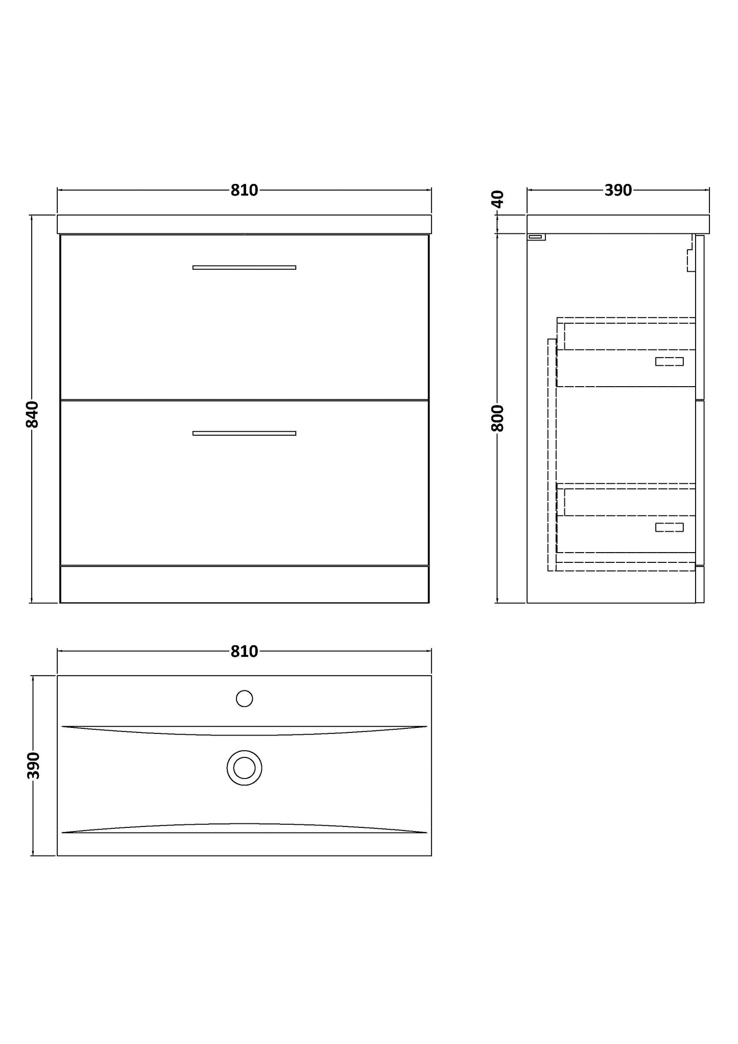 NUIE 800mm Floor Standing 2 Drawer Vanity & Basin 1