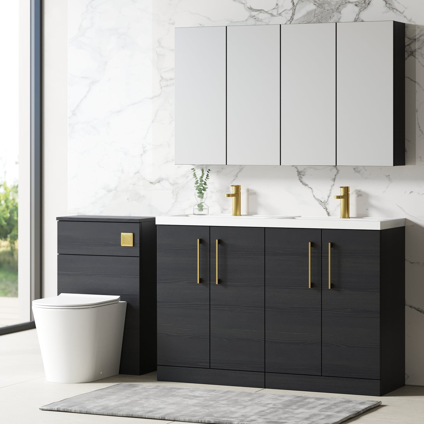 NUIE 1200mm Floor Standing 4 Door Vanity & Double Basin