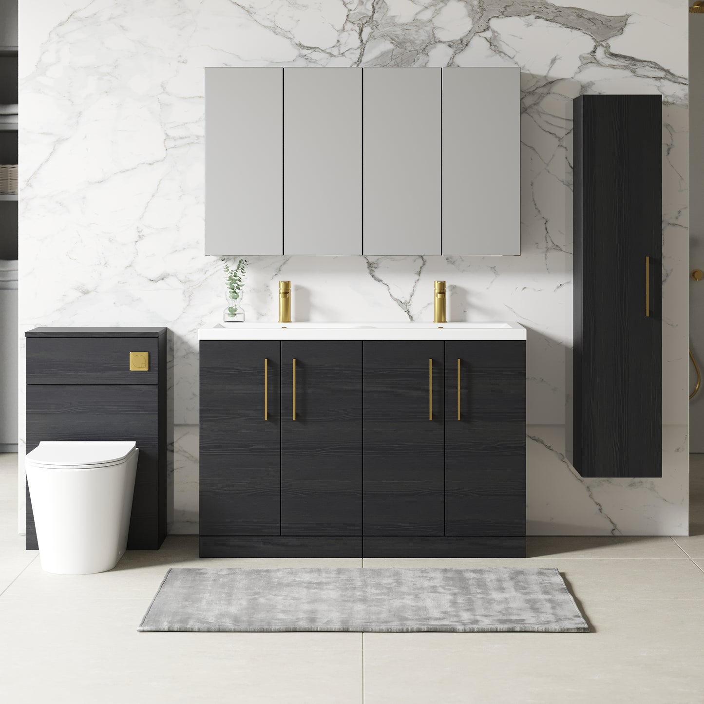 NUIE 1200mm Floor Standing 4 Door Vanity & Double Basin