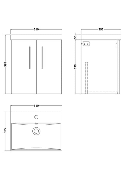 NUIE 500mm Wall Hung 2 Door Vanity & Basin 3