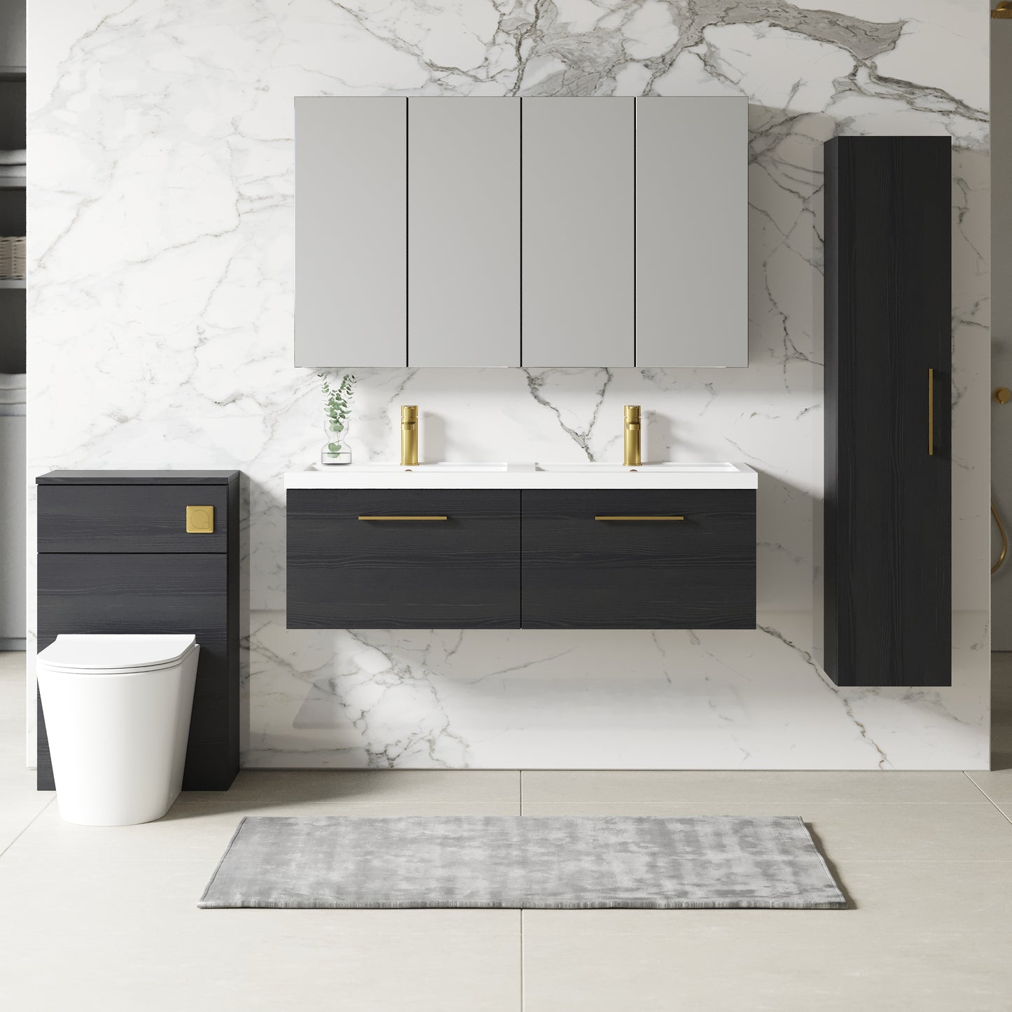 NUIE 1200mm Wall Hung 2 Drawer Vanity & Double Basin