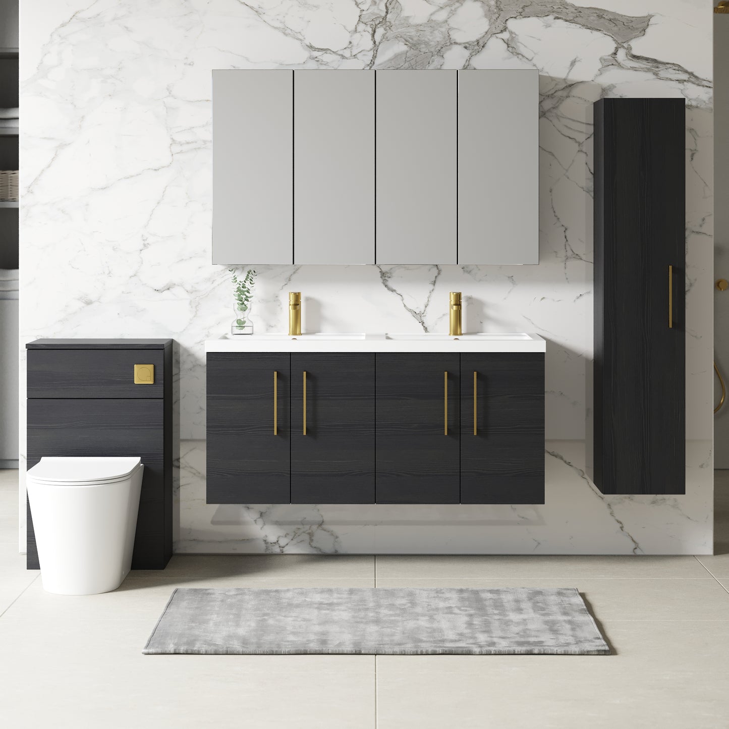NUIE 1200mm Wall Hung 4 Door Vanity & Double Basin
