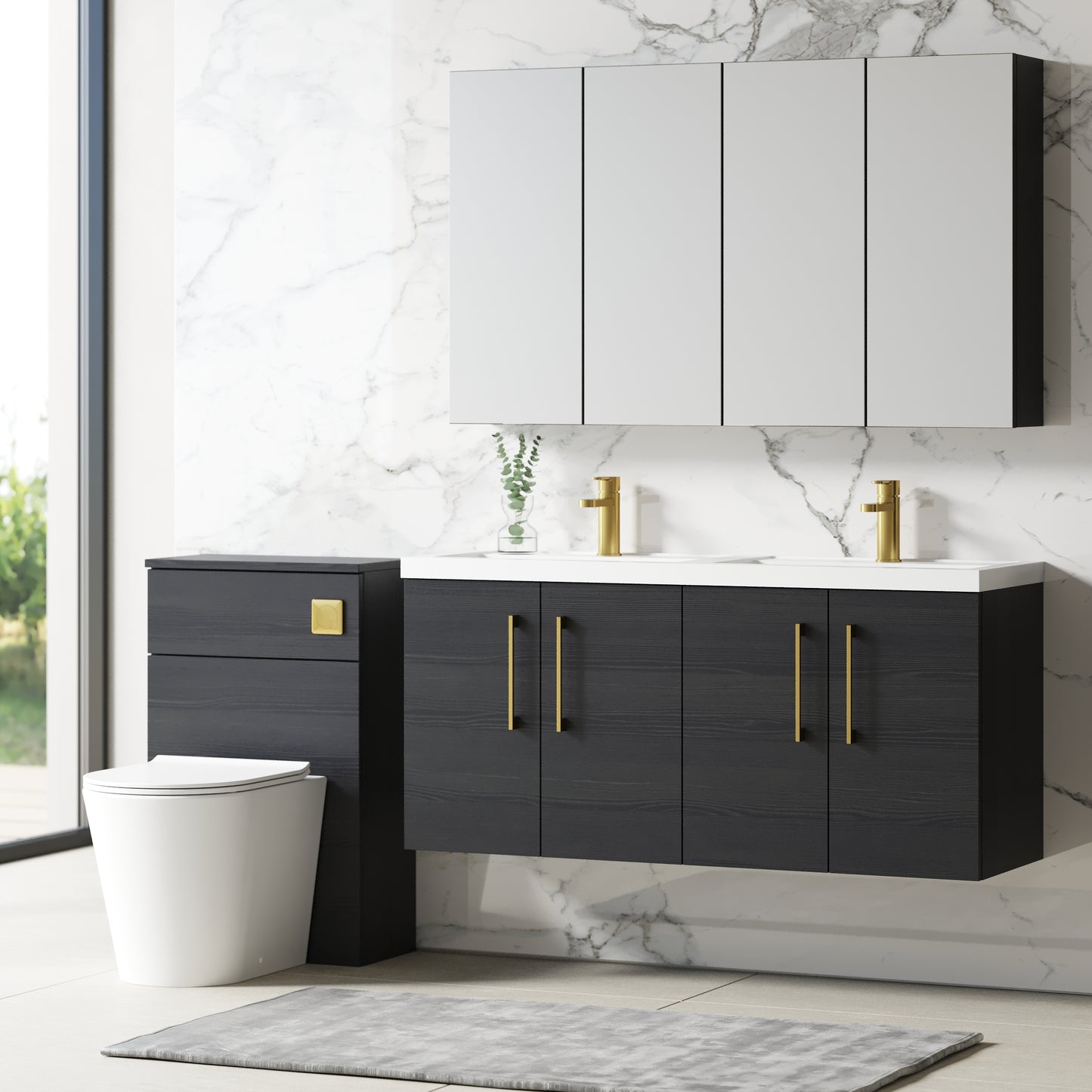 NUIE 1200mm Wall Hung 4 Door Vanity & Double Basin
