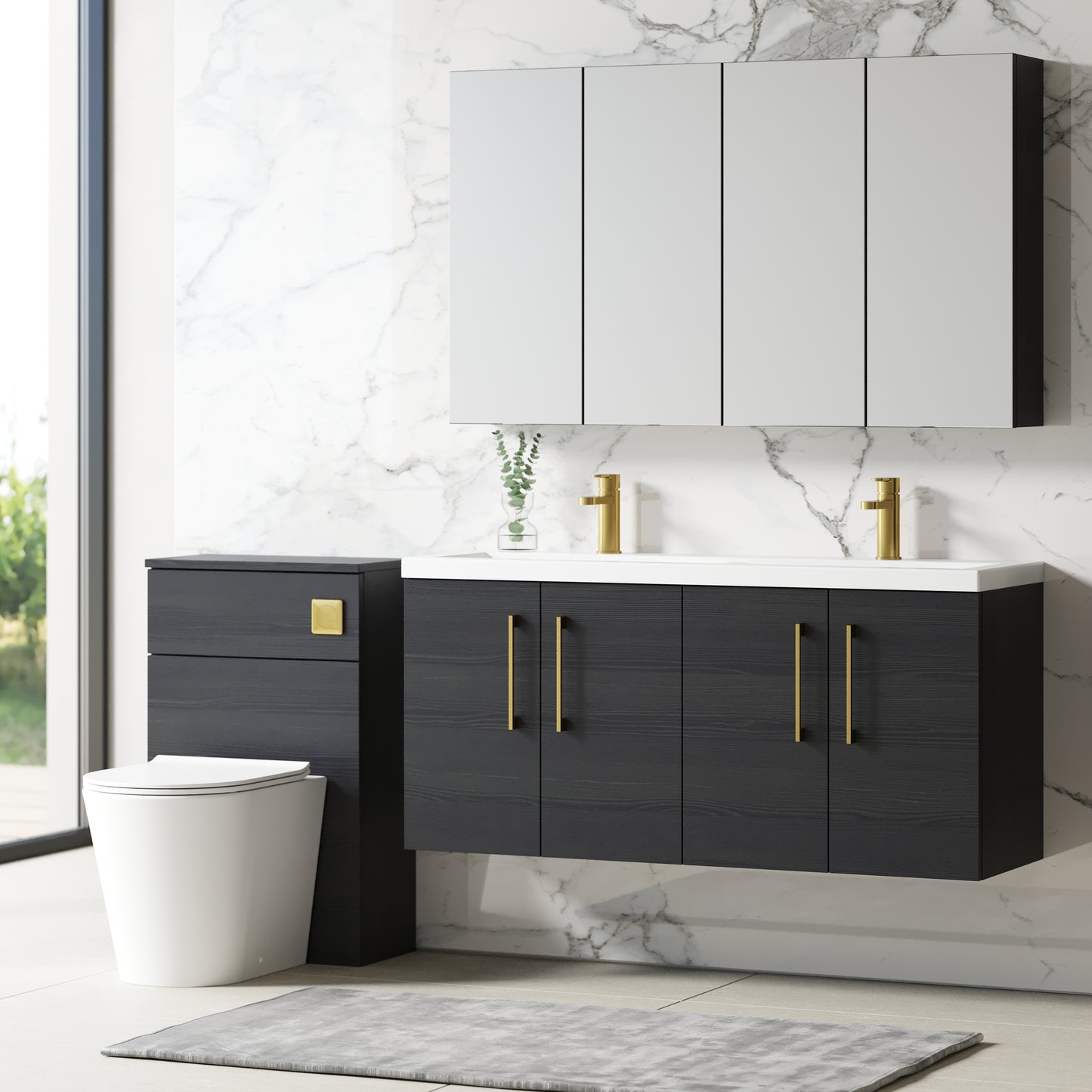 NUIE 1200mm Wall Hung 4 Door Vanity & Double Basin