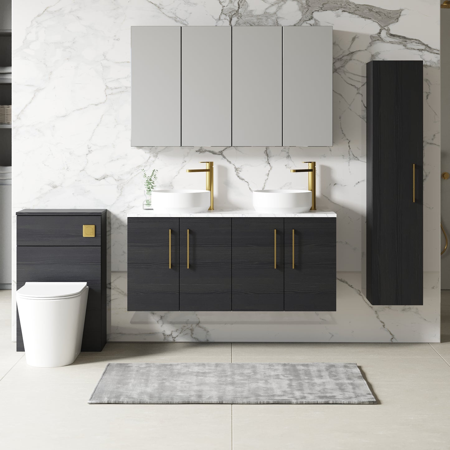 NUIE 1200mm Wall Hung 4-Door Vanity & Laminate Worktop