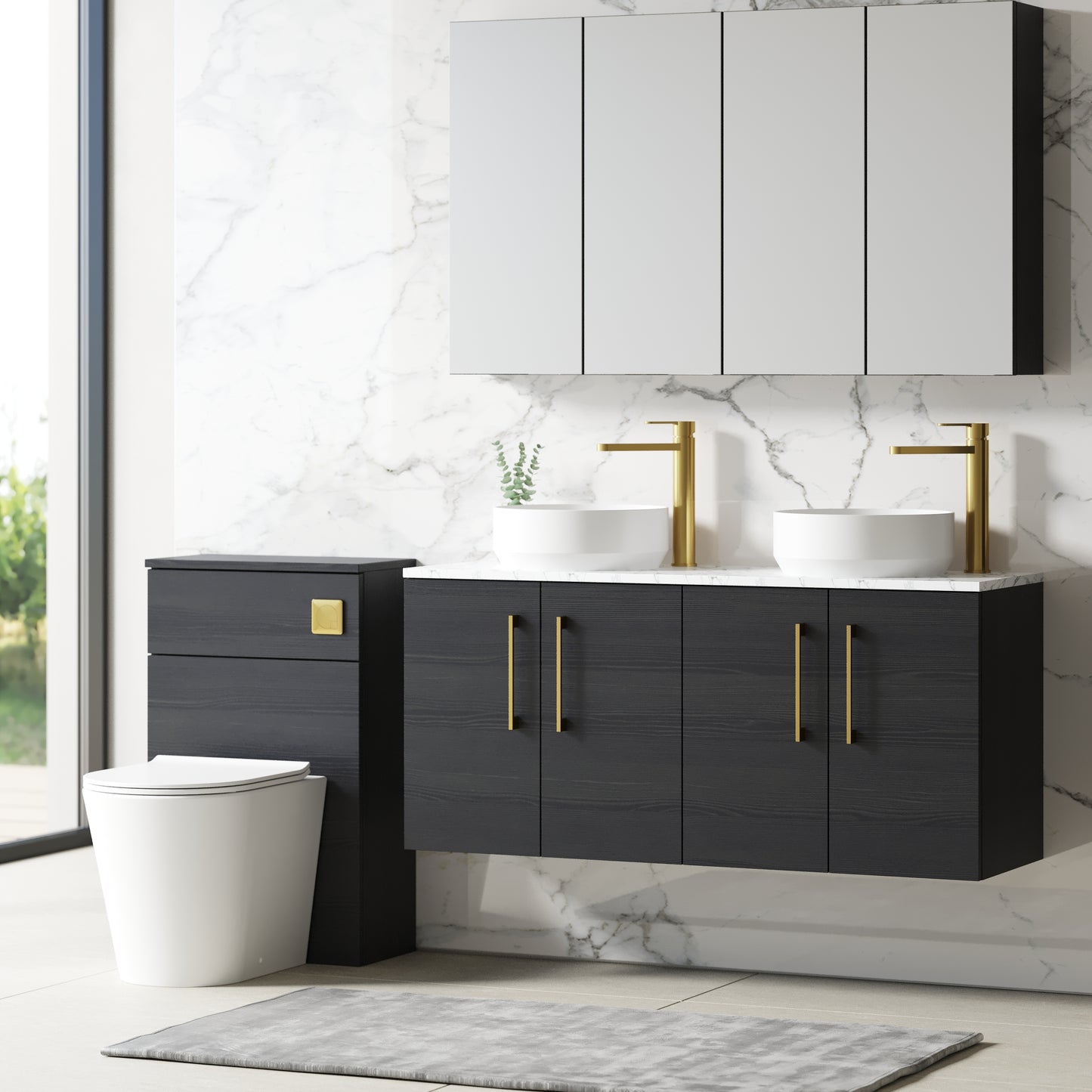 NUIE 1200mm Wall Hung 4-Door Vanity & Laminate Worktop
