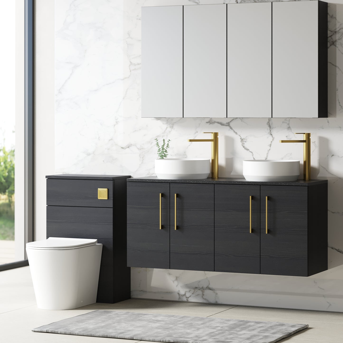 NUIE 1200mm Wall Hung 4-Door Vanity & Laminate Worktop