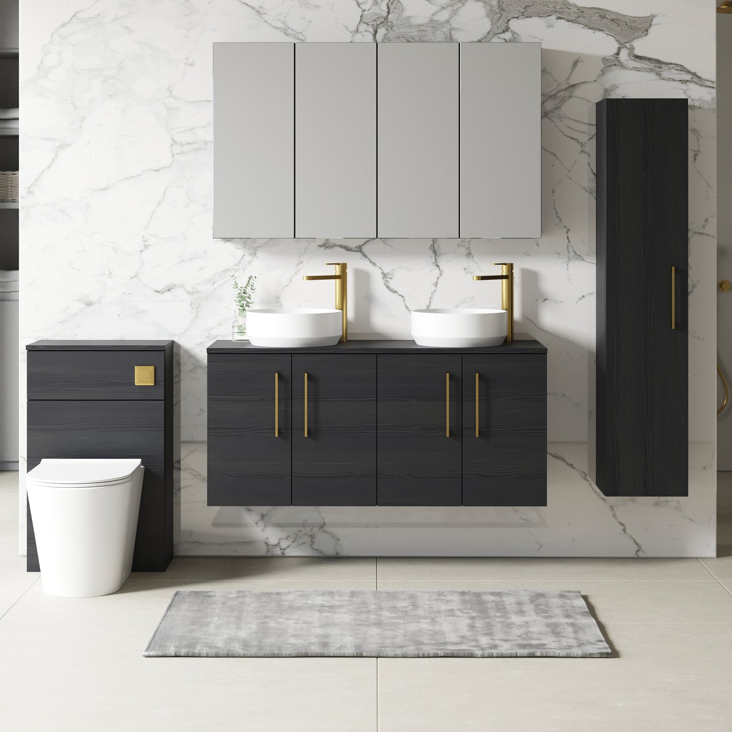 NUIE 1200mm Wall Hung 4 Door Vanity & Worktop