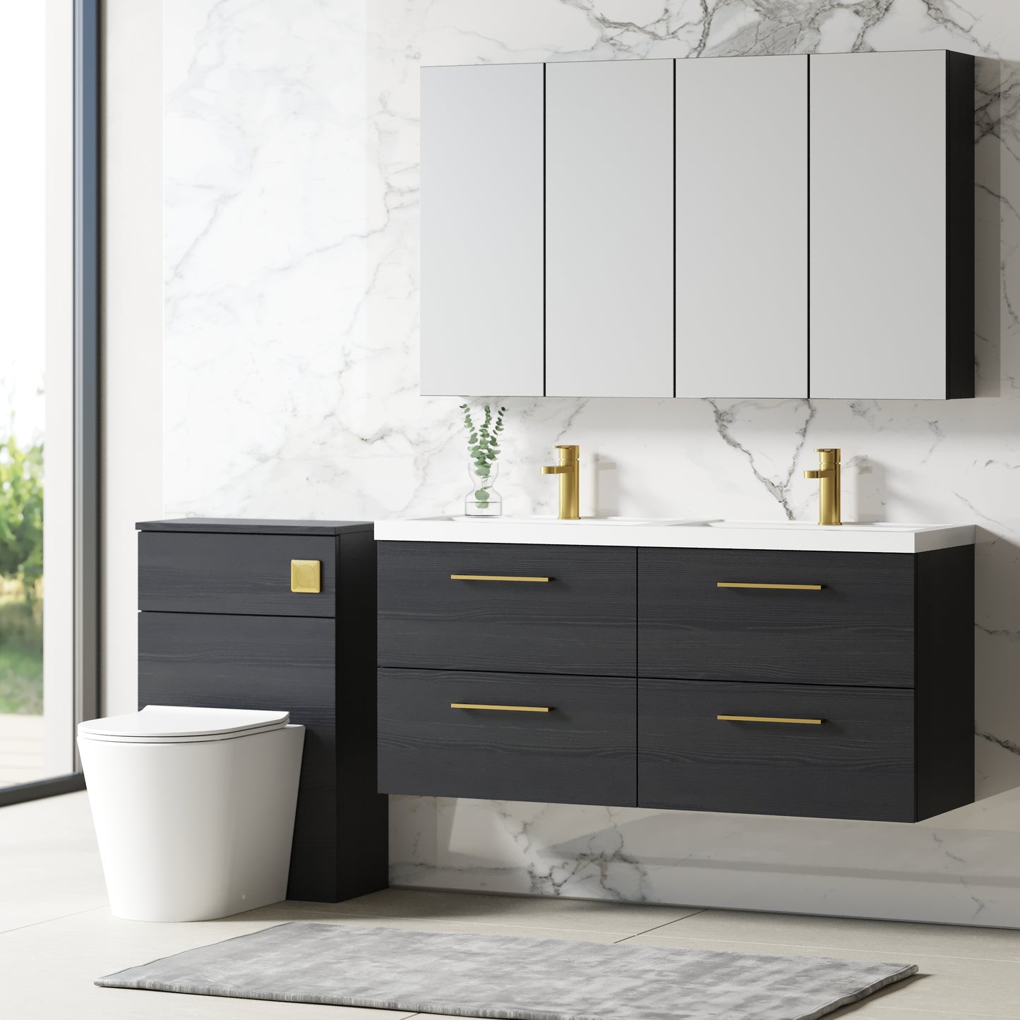 NUIE 1200mm Wall Hung 4 Drawer Vanity & Double Basin