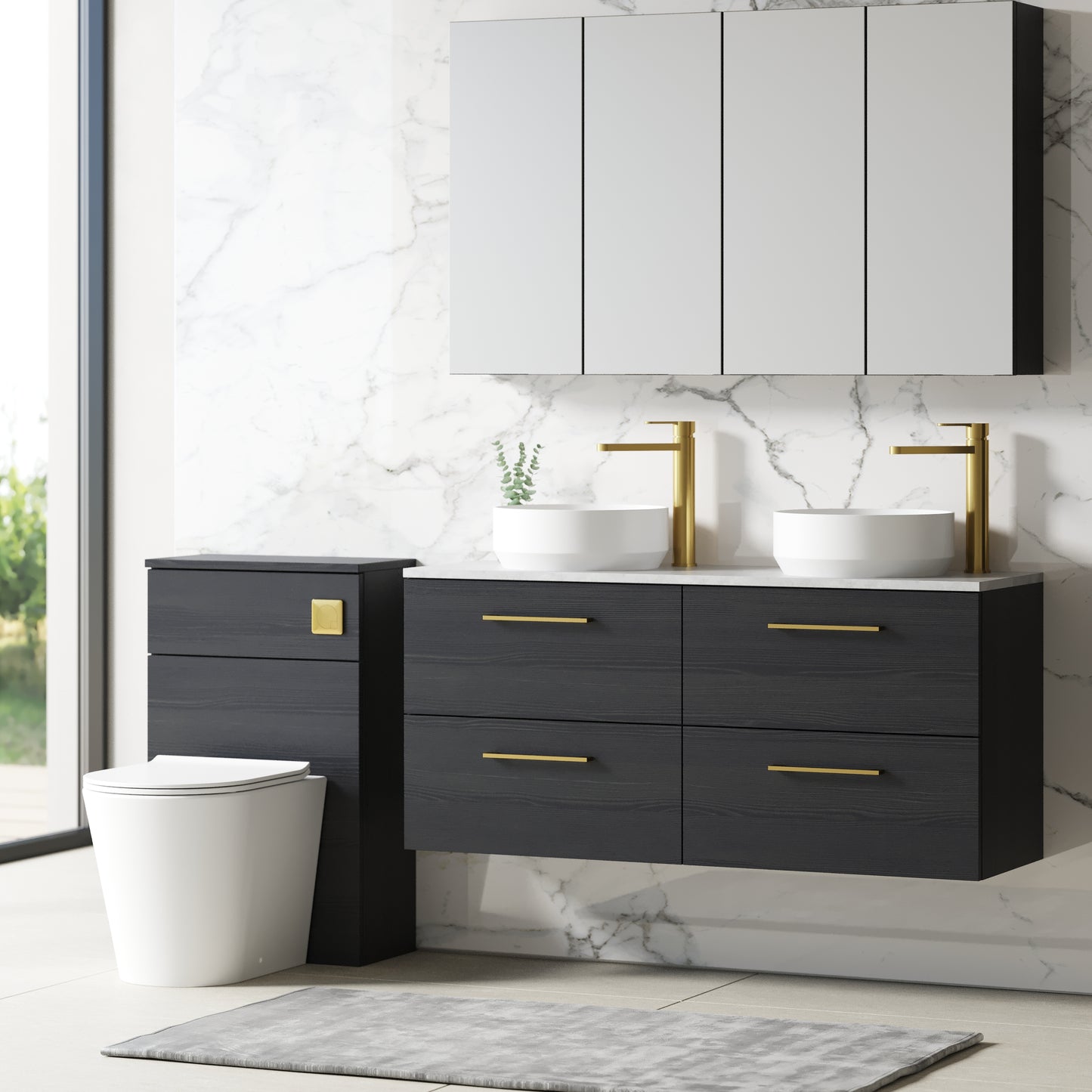 NUIE 1200mm Wall Hung 4-Drawer Vanity & Laminate Worktop