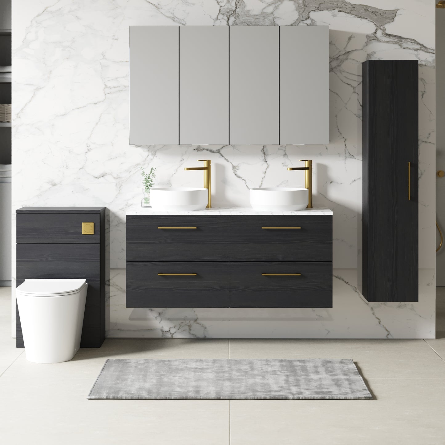 NUIE 1200mm Wall Hung 4-Drawer Vanity & Laminate Worktop