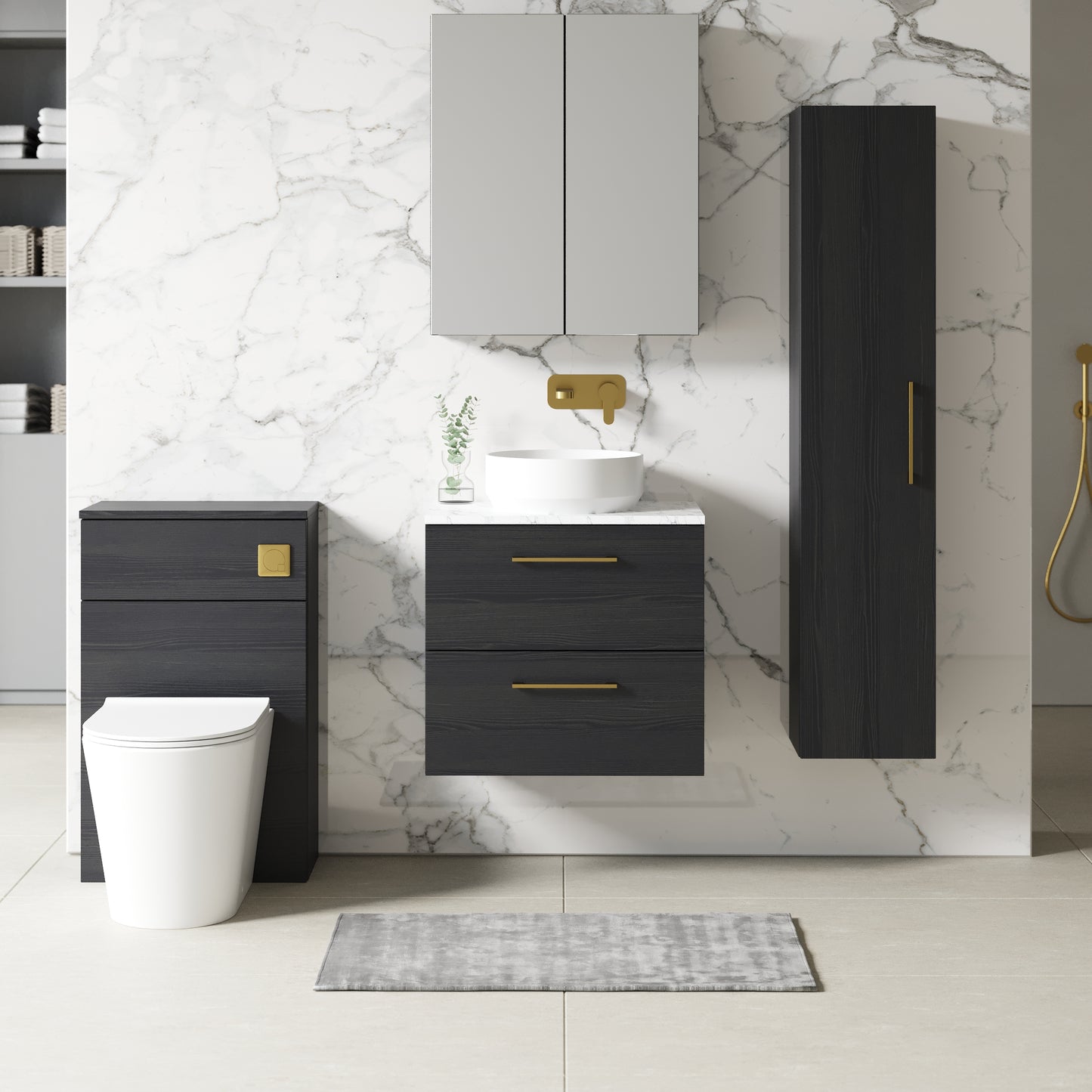 NUIE 600mm Wall Hung 2-Drawer Vanity & Laminate Worktop