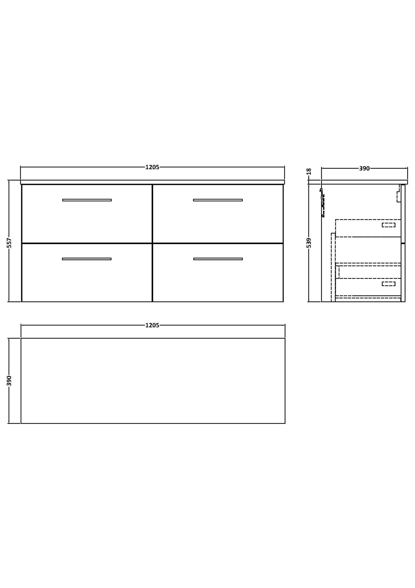 NUIE 1200mm Wall Hung 4 Drawer Vanity & Worktop