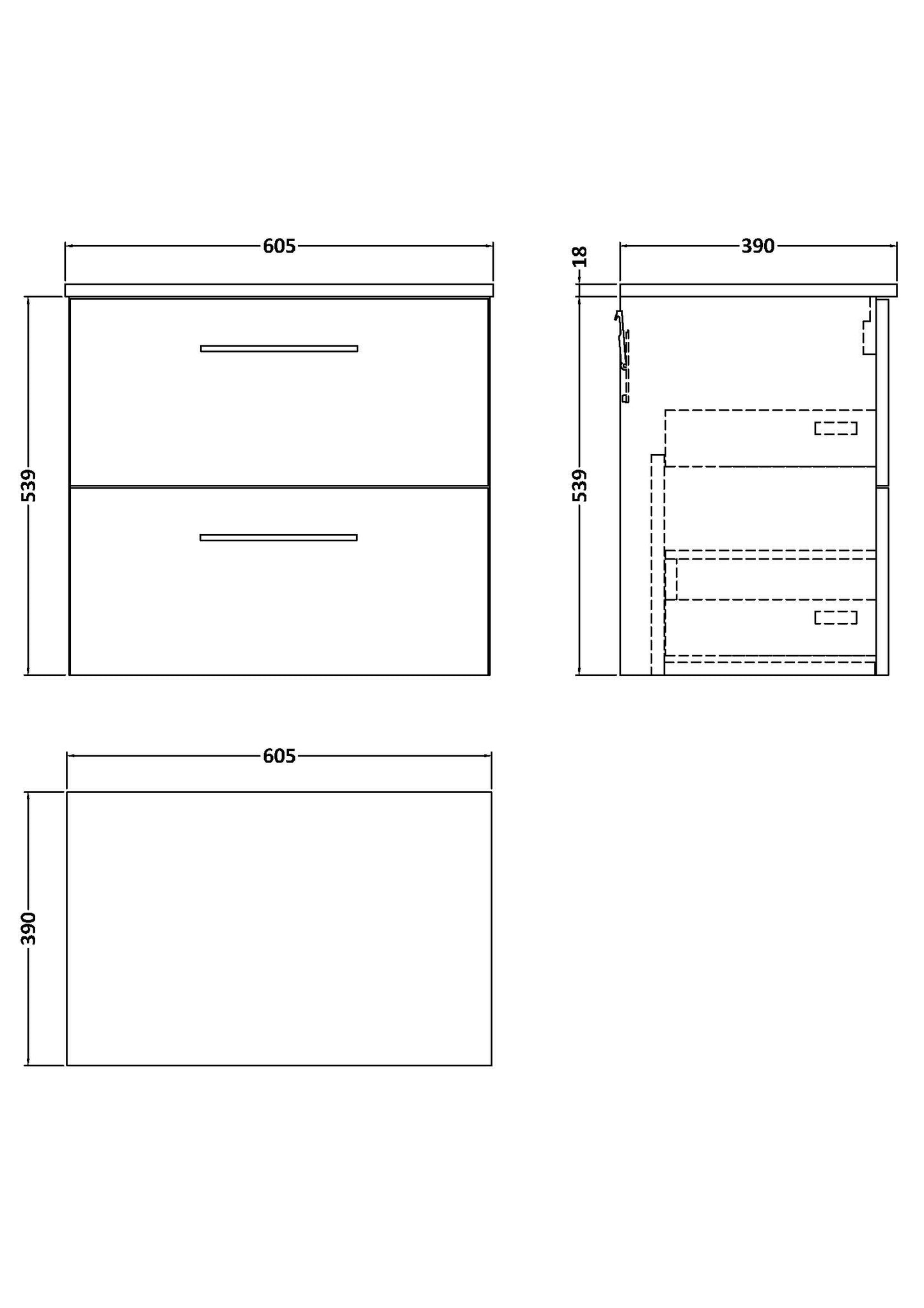 NUIE 600mm Wall Hung 2 Drawer Vanity & Worktop