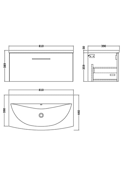 NUIE 800mm Wall Hung 1 Drawer Vanity & Basin 4